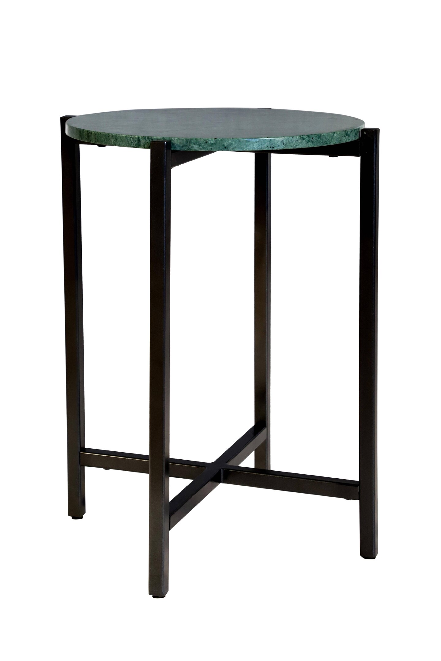 Green Marble Side Table With Grey Metal Frame-21 Inch Height