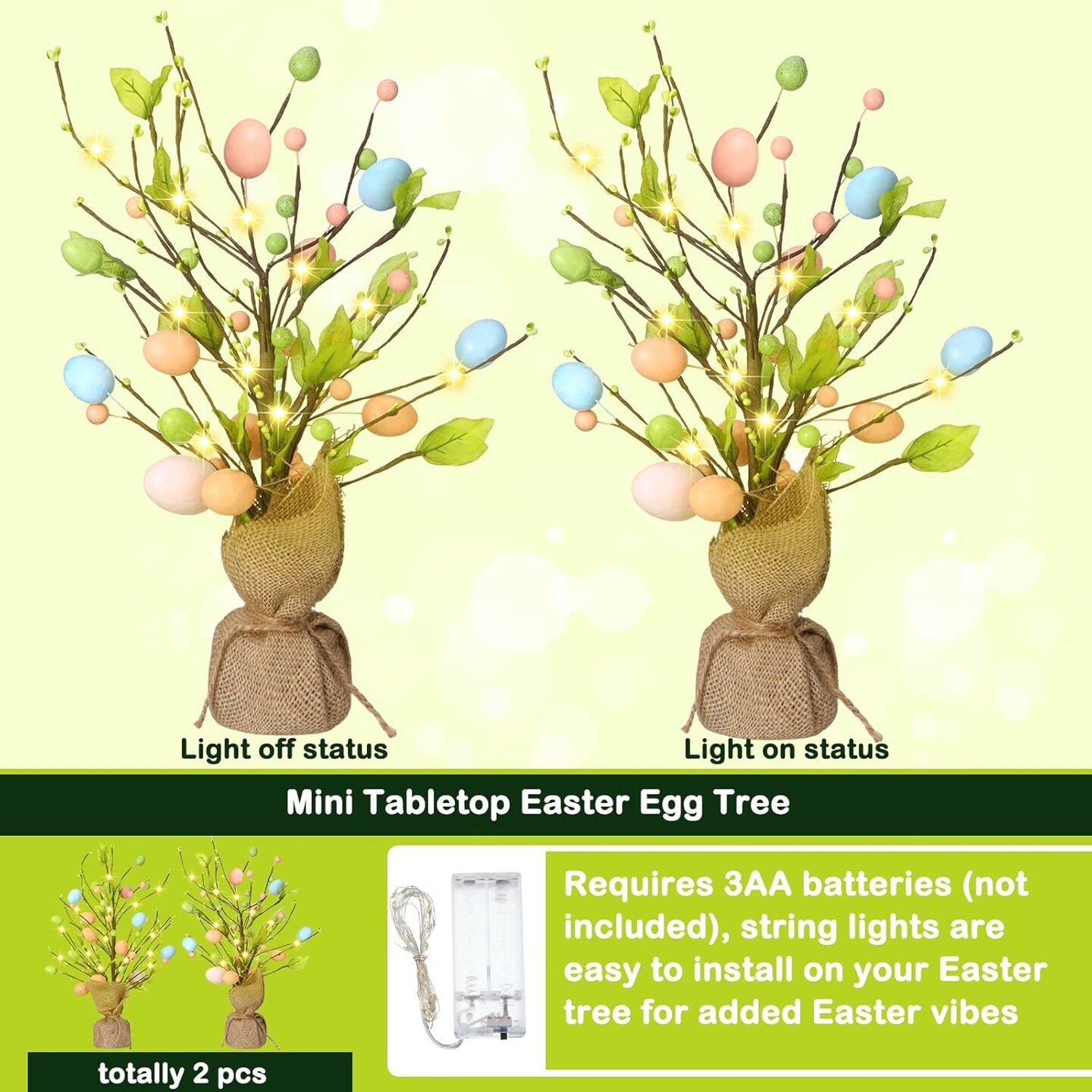 18 Inch Pre Lit Easter Egg Tree Tabletop Decor Decorations Gifts with LED Light