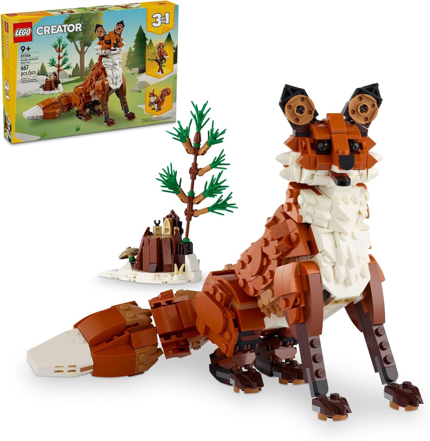 Creator 3 in 1 Forest Animals Red Fox Toys - Building Toys for Kids, Boys &#x26; Girls, Ages 9+ - Animal Figurine W/ 3 Building Options into Fox, Owl, or Squirrel - 31154