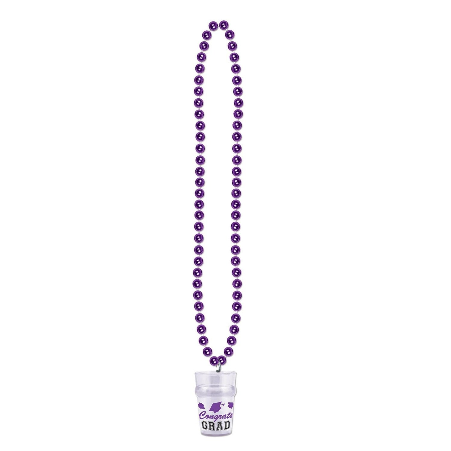 12 Pack Bulk Bead Necklace with Grad Graduation Party Glass - purple