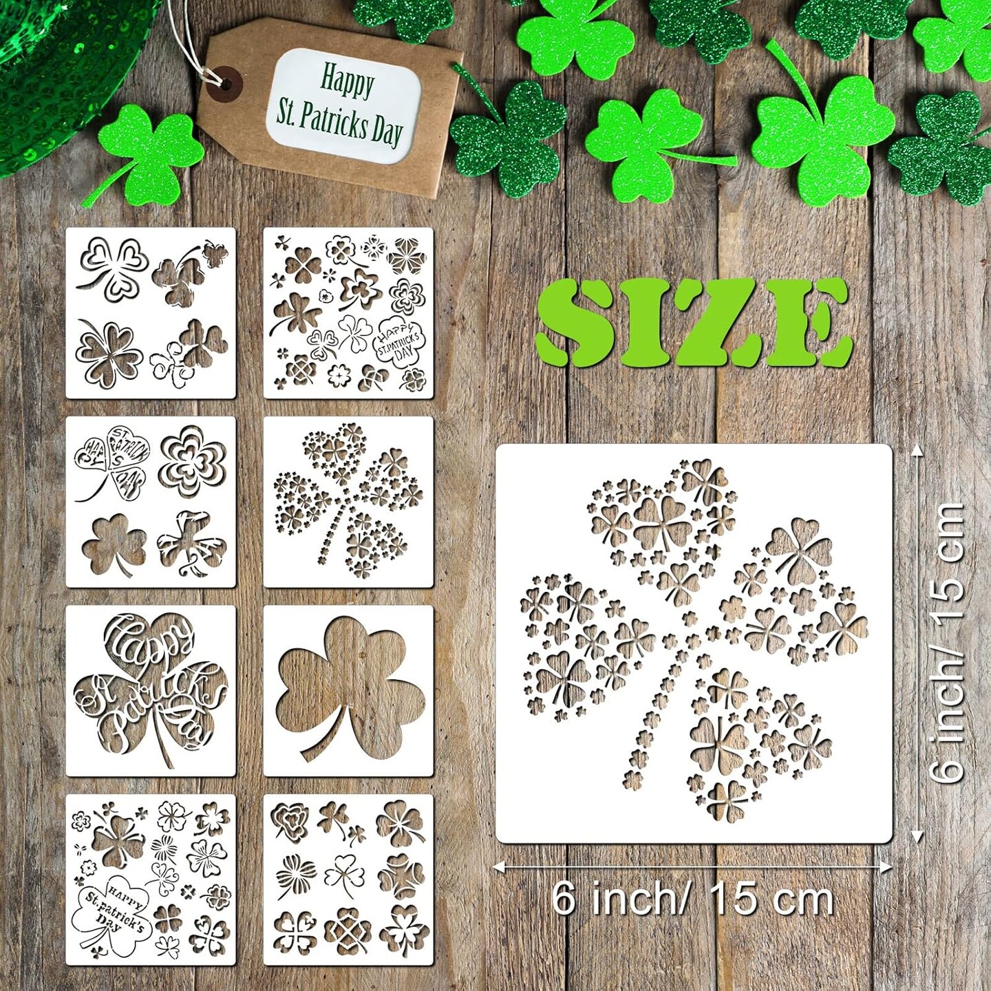 8 Pieces St. Patrick's Day Stencil Pet Shamrock Painting Clover Reusable