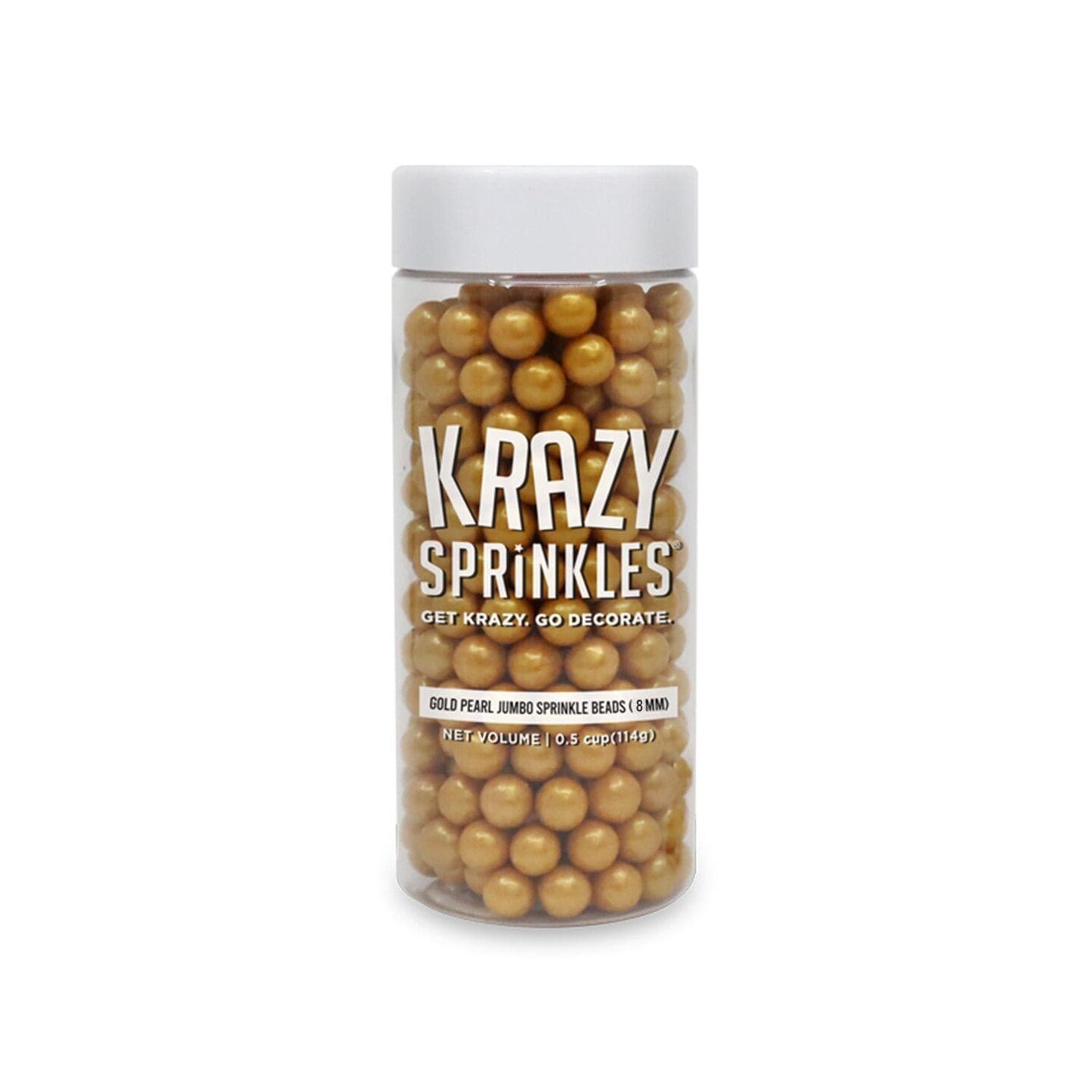 Krazy Sprinkles - Gold Pearl 8mm Beads (1/2 Cup, 1x Jar) for Cakes, Ice Cream & Cookies