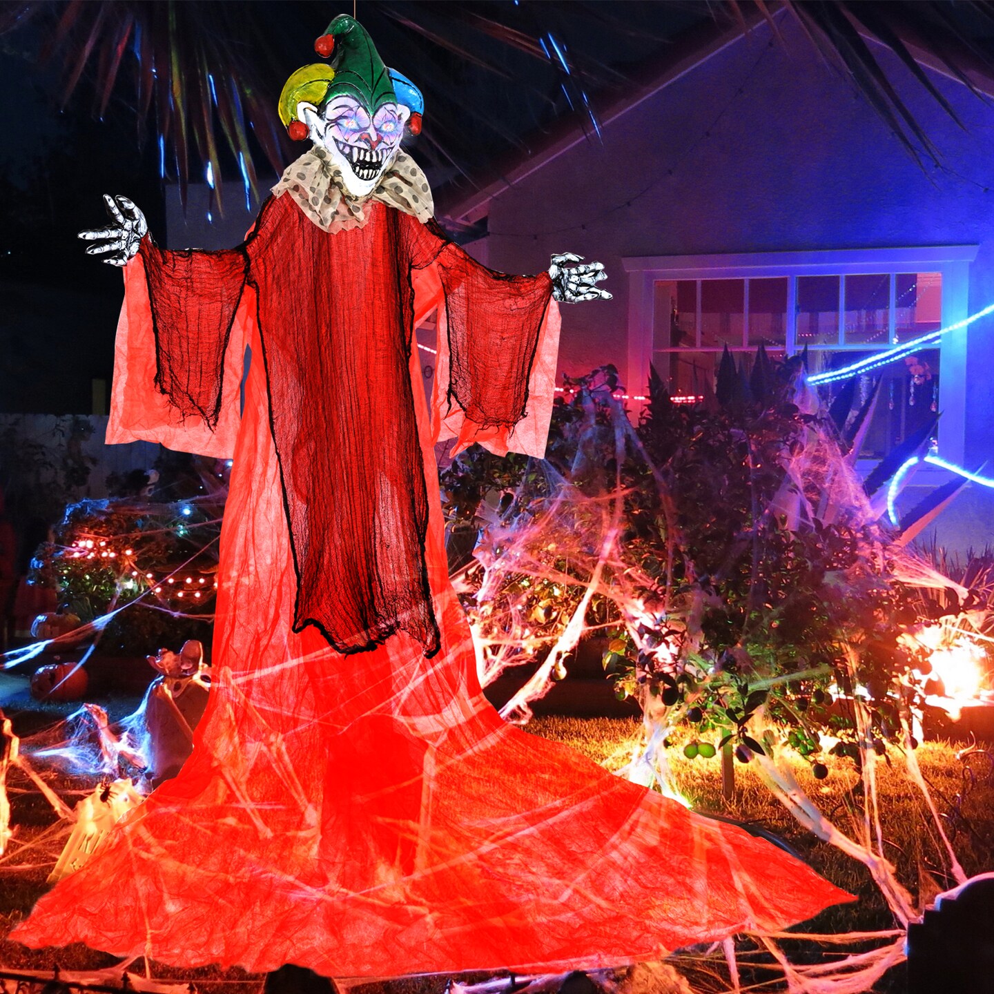 12FT Hanging Skeleton Ghost with Red LED Eyes Sound and Motion Activated Halloween Prop