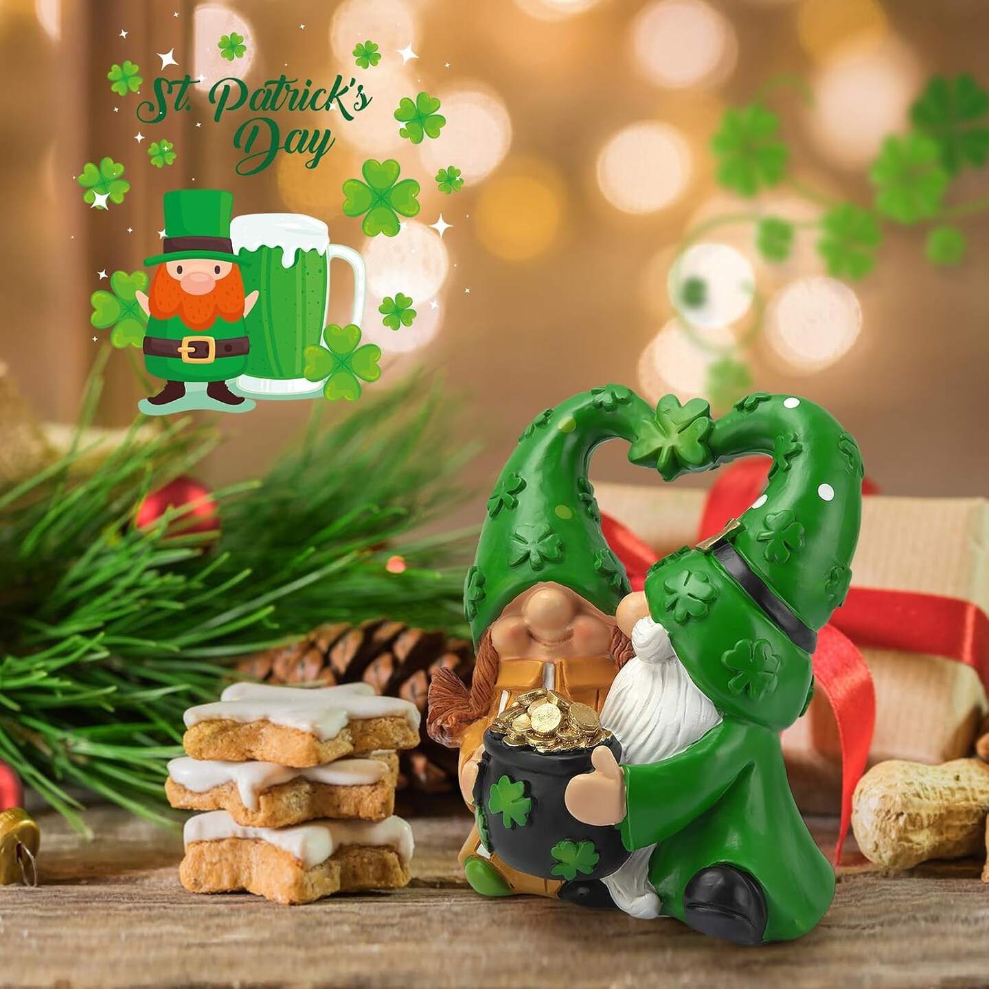 St Patrick's Day Gnomes Spring Irish Gnome Decorations Gifts Shamrock Gnomes St Patrick's Day Decorations for Home Tiered Tray Table Ornaments