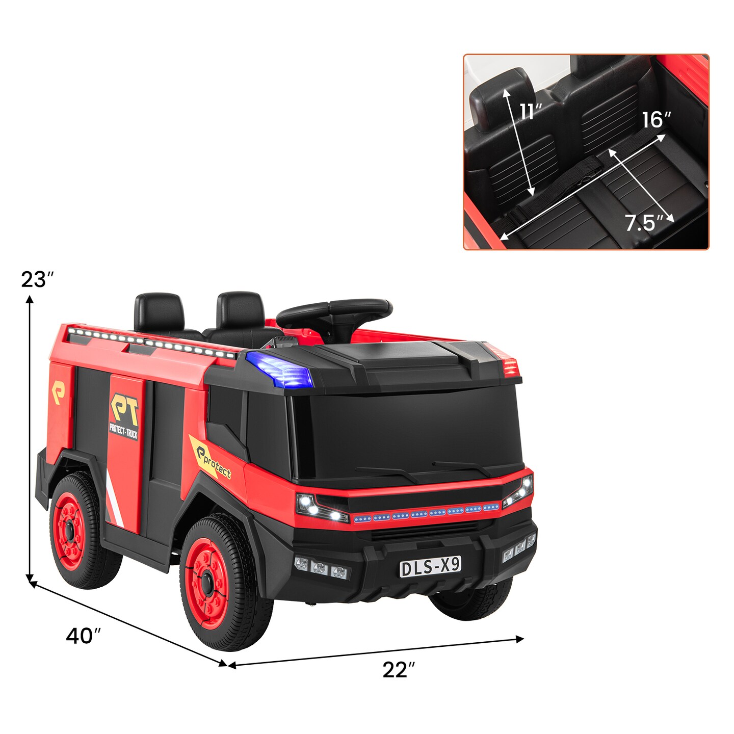 Red 12V Electric Kids Ride-On Fire Truck 2-Seater with Remote Control, Water Gun, and Siren-Red