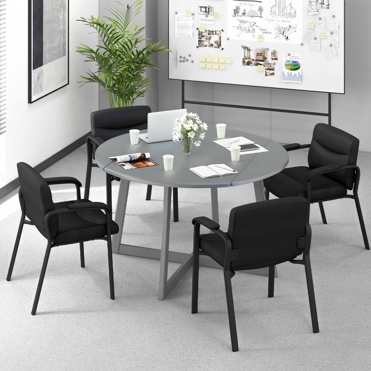 Set of 2 Black Waiting Room Chair with Metal Tubes and Reinforced Bolt Connection