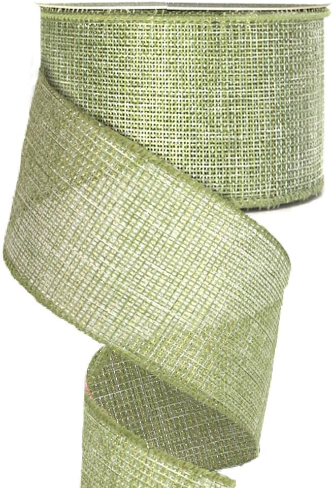 Green Burlap Ribbon Easter Ribbon for Crafts Gift Wrapping Wreath Bows Green Linen Wired Ribbon for Home Birthday Party Wedding Easter St Patricks Day Decoration 2.5&#x22; X 10 Yard