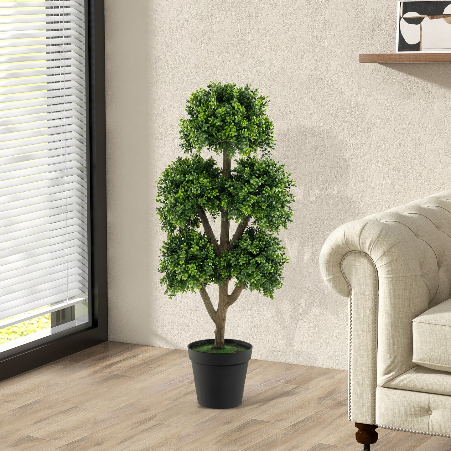 45 Inch Artificial Boxwood Topiary Ball Tree Perfect for Indoor-Outdoor Decor