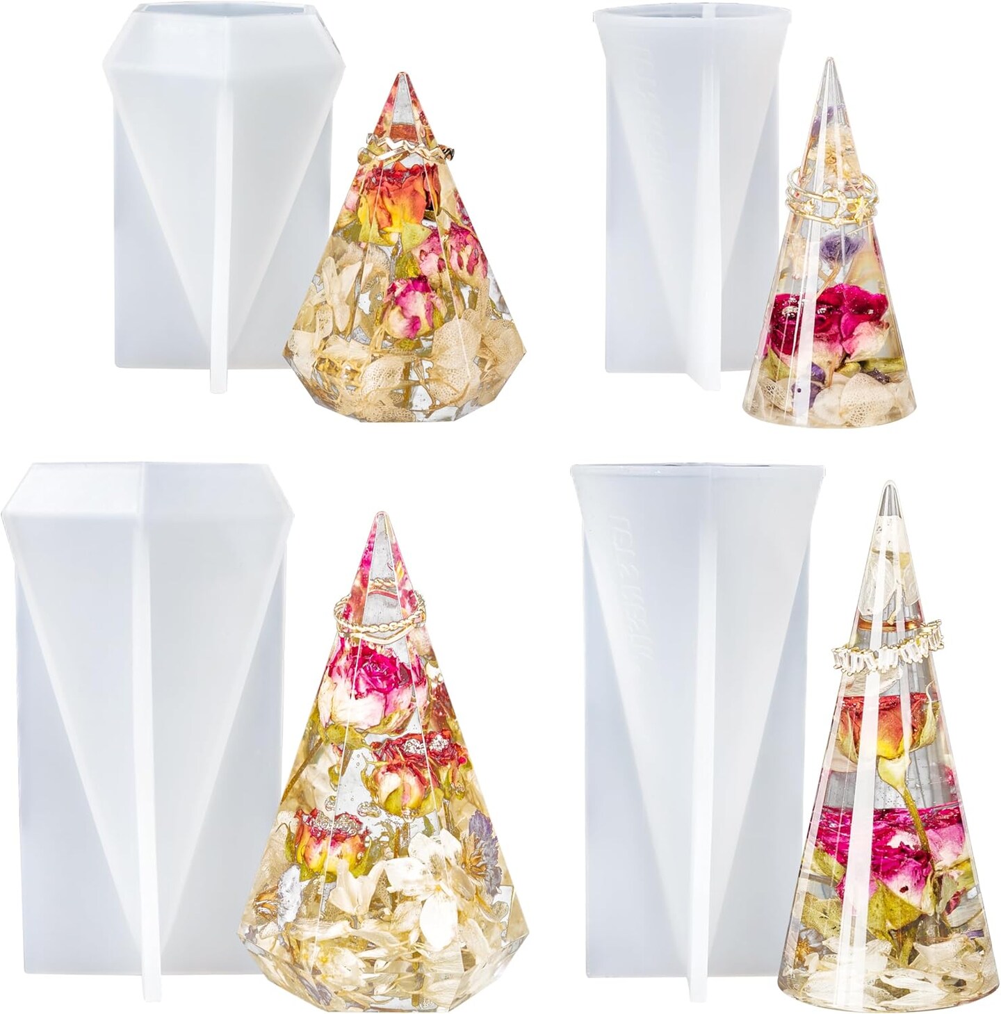 LET&#x27;S RESIN Ring Cone Resin Molds,4 Pcs Ring Holder Silicone Molds for Epoxy Resin, Ring Cone Pyramid Silicone Resin Molds for DIY Ring Stand, Ring Jewelry Display Stand, Wedding Gift