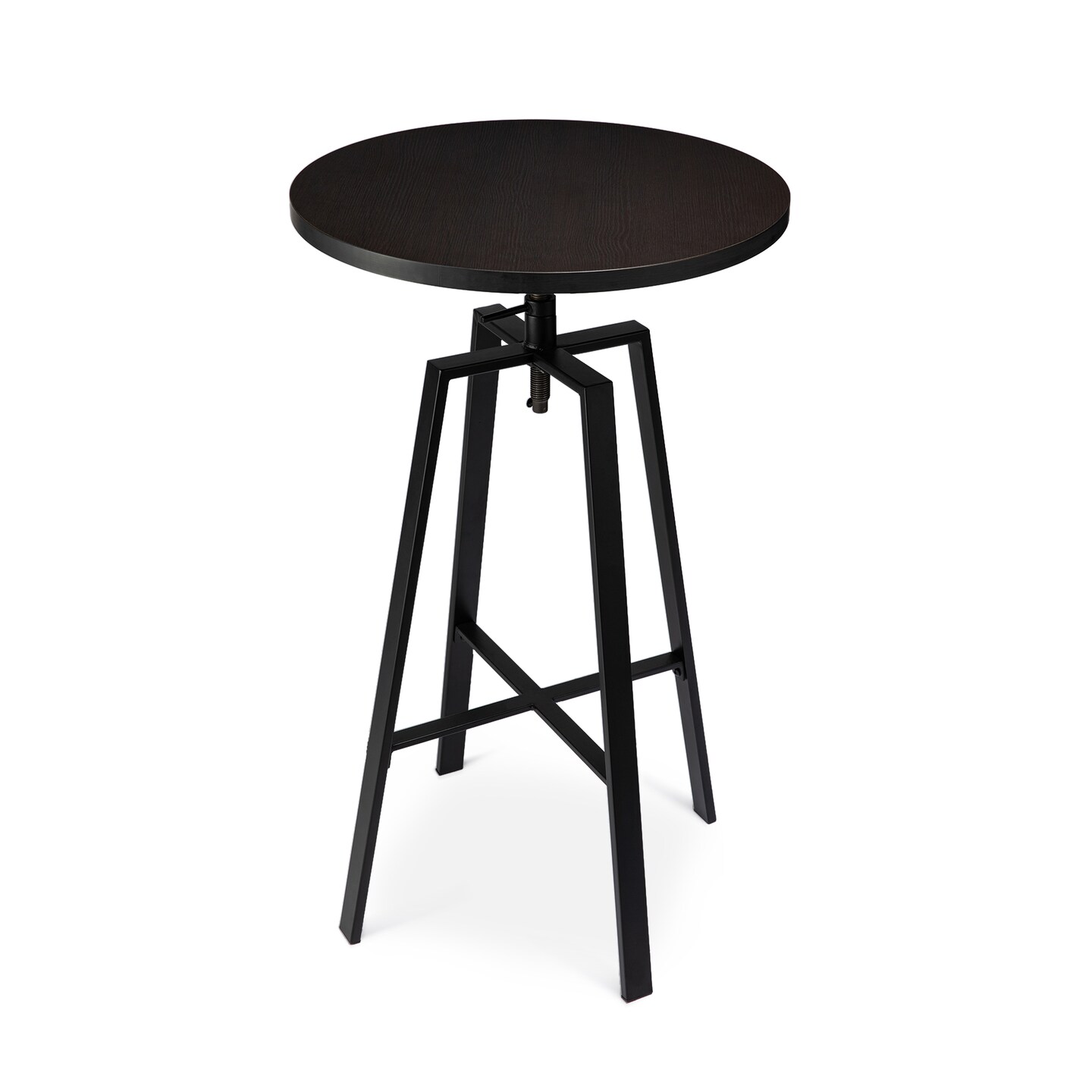 Pub Table/Stools Set - Modern Adjustable Round Bar Table and Round Black Steel Bar Stools