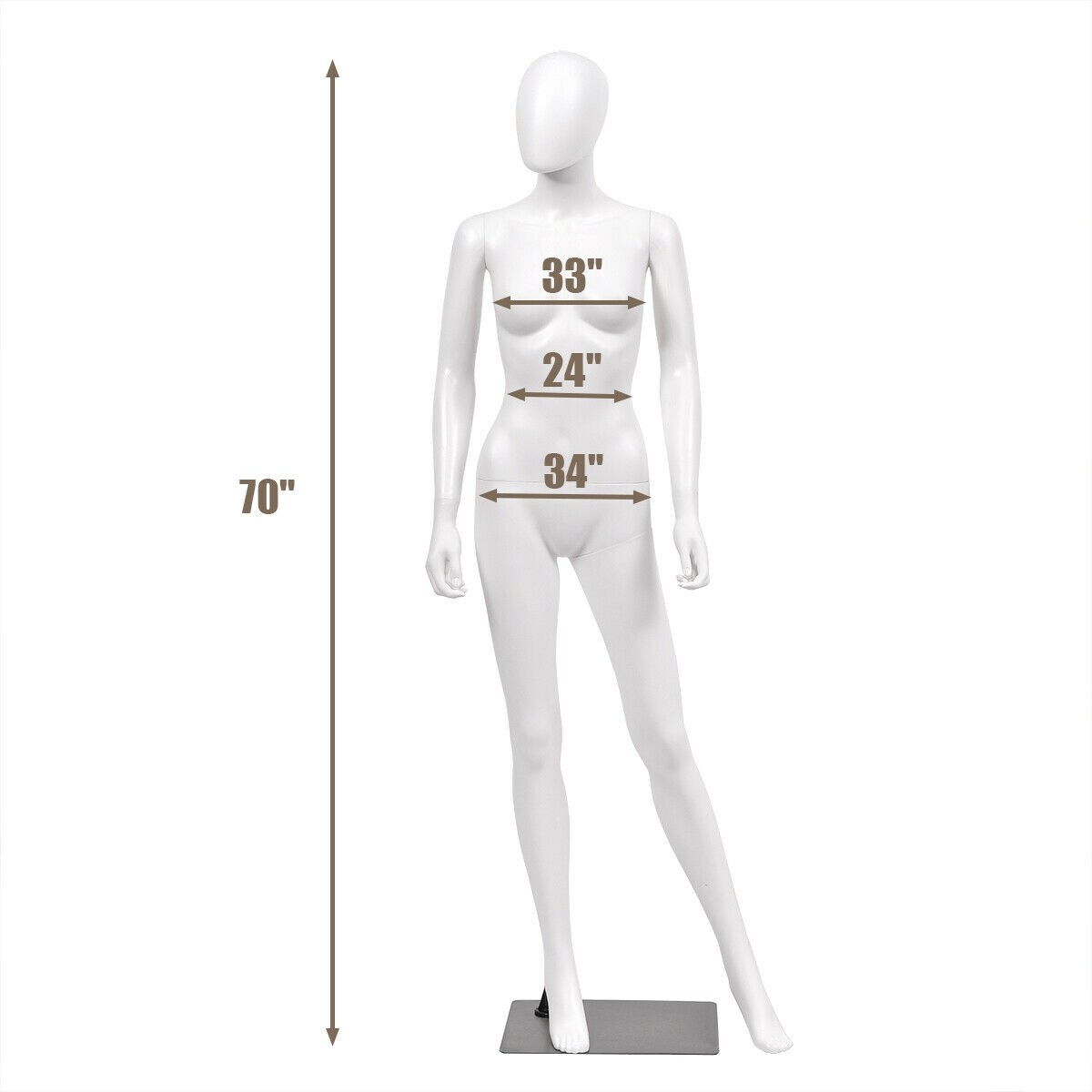 White 5.8 Feet Full Body Female Mannequin Egghead Manikin with Metal Stand