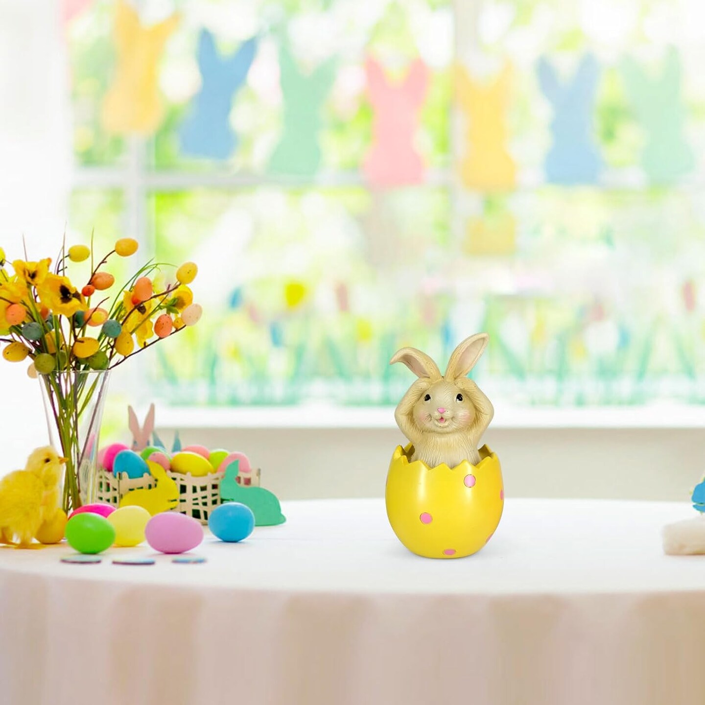 Colorful Eggshell Polyresin Bunny Easter Decor, Table Rabbit Easter Decorations