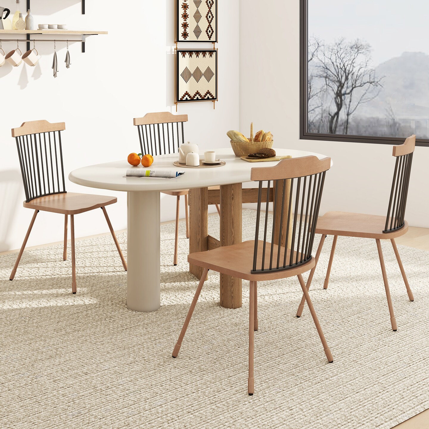 Dining Chair with Spindle Back and Ergonomic Contoured Seat Set of 2-Natural