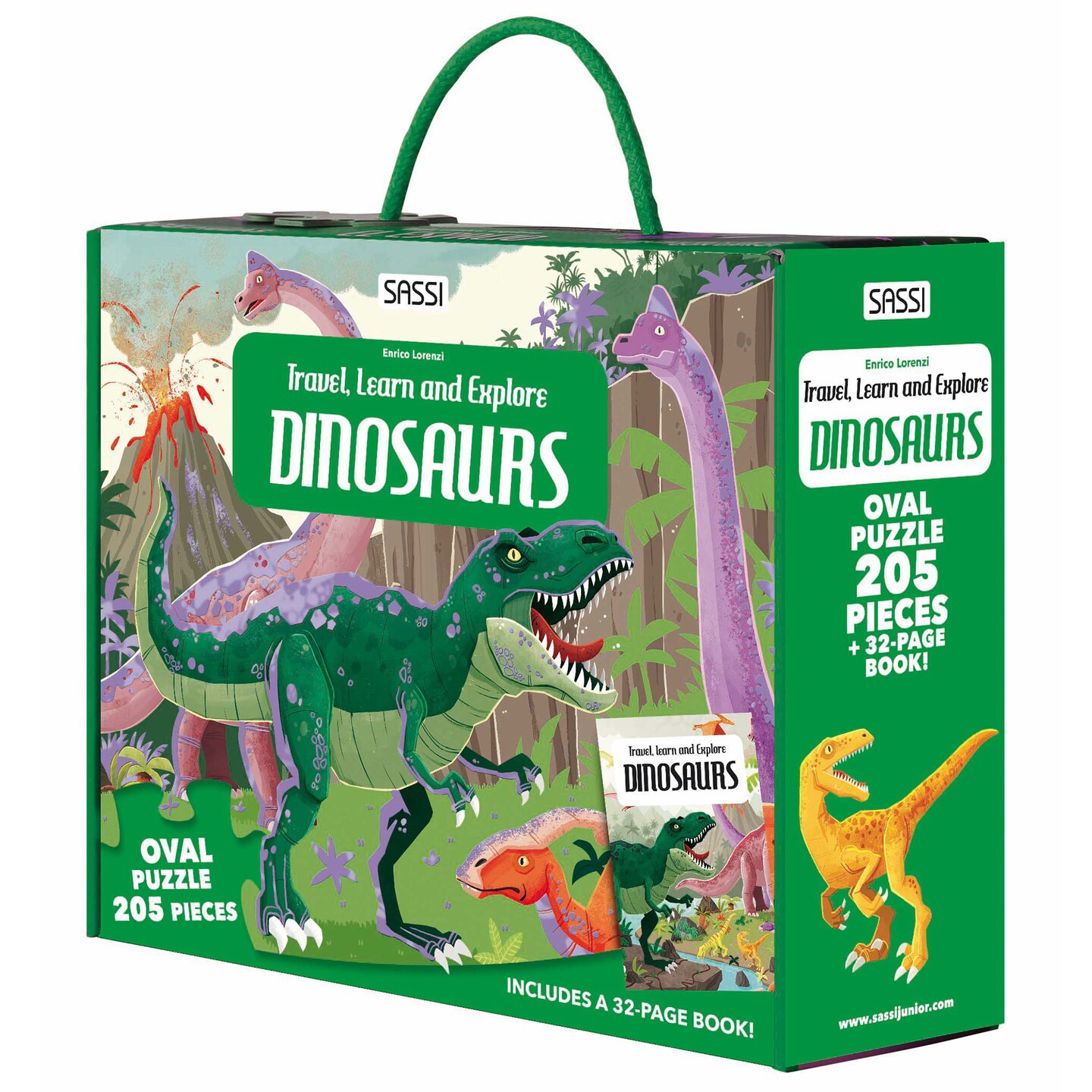 Sassi: Travel, Learn &#x26; Explore - Dinosaurs - 205pc Puzzle &#x26; 32-Page Book, Jurassic Educational Set, Fossil Structures &#x26; Paleontology Facts, Kids 6+