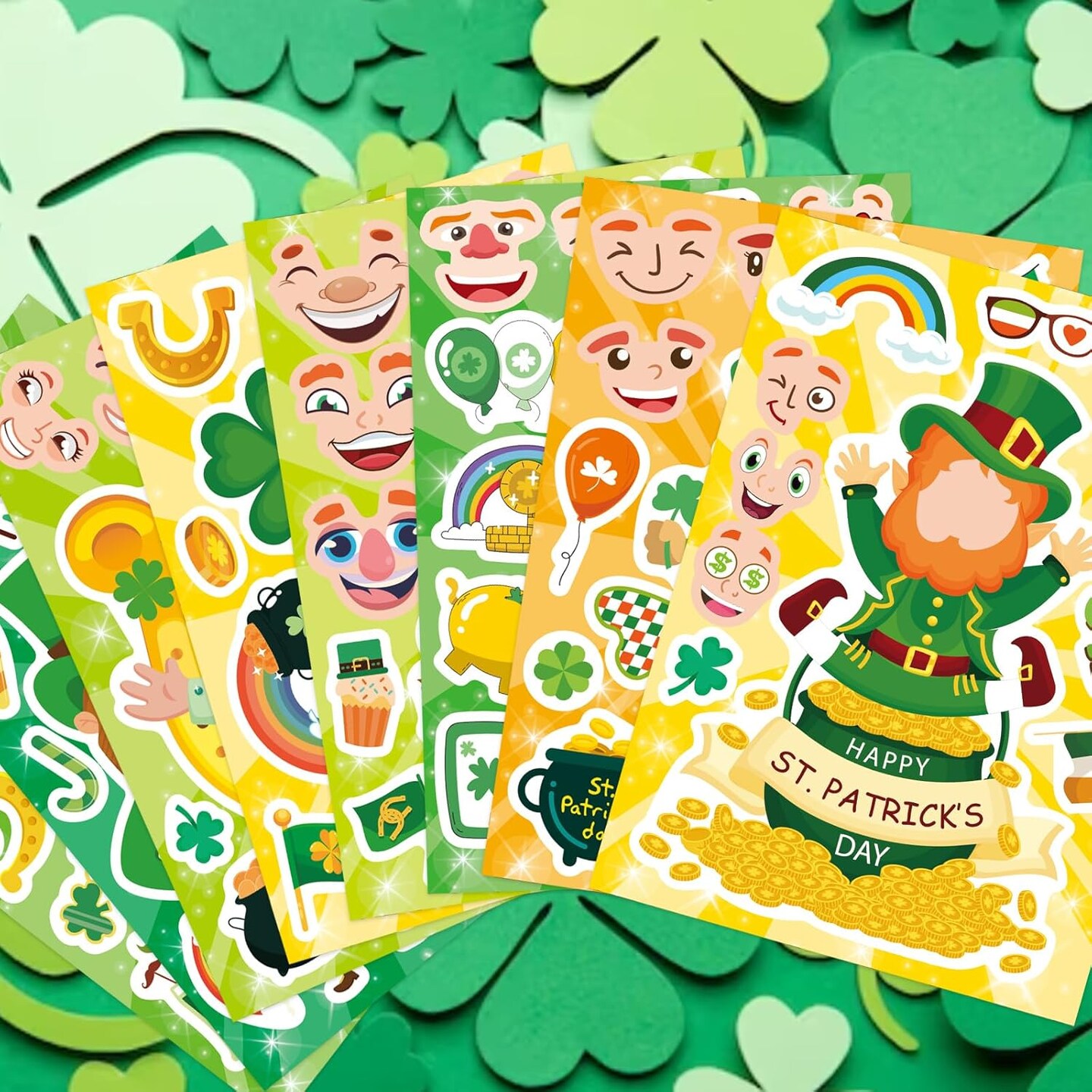 24 Sheets St. Patrick&#x27;s Day Stickers Make a Face Stickers Lucky Shamrock Stickers Irish Stickers
