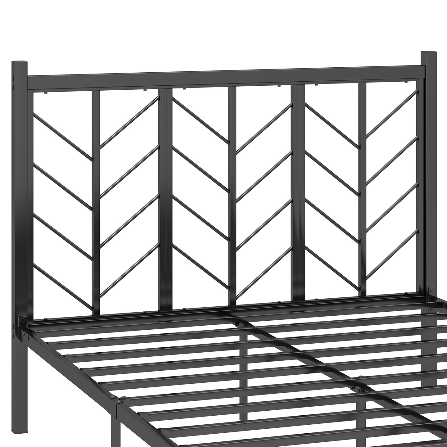 Black Platform Bed with Branches Shape Headboard Design and Metal Frame
