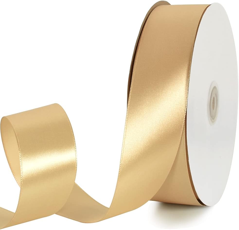 1-1/2 Inch (40mm) x 100 Yards Gold Wide Satin Ribbon Solid Fabric Ribbon for Gift Wrapping Chair Sash Valentine&#x27;s Day Wedding Birthday Party Decoration Hair Floral Craft Sewing