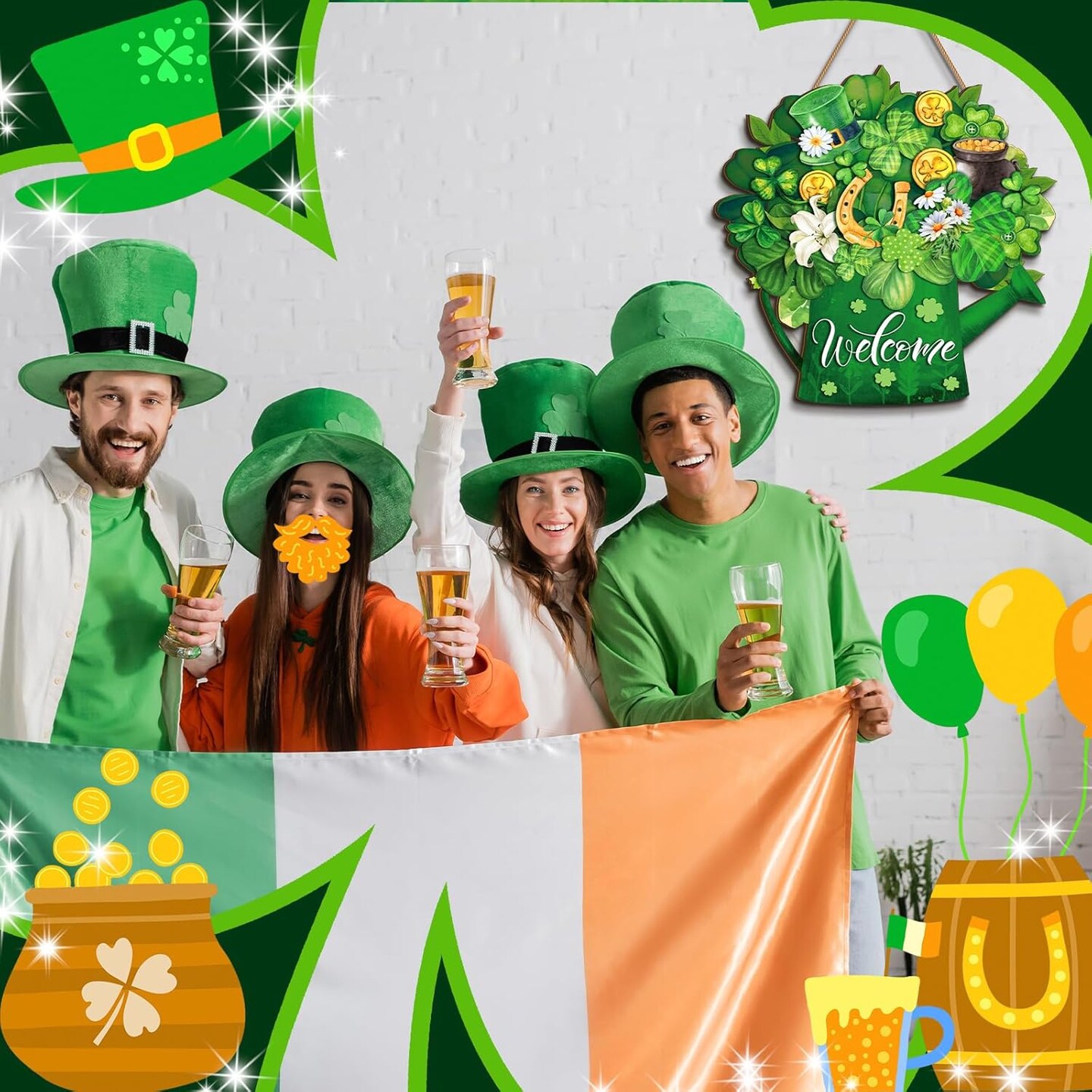 St. Patrick&#x27;s Day Welcome Door Sign Lucky Hanging Decor St. Patrick&#x27;s Day Wooden Sign Irish Decorations Lucky Shamrock Door Hanger