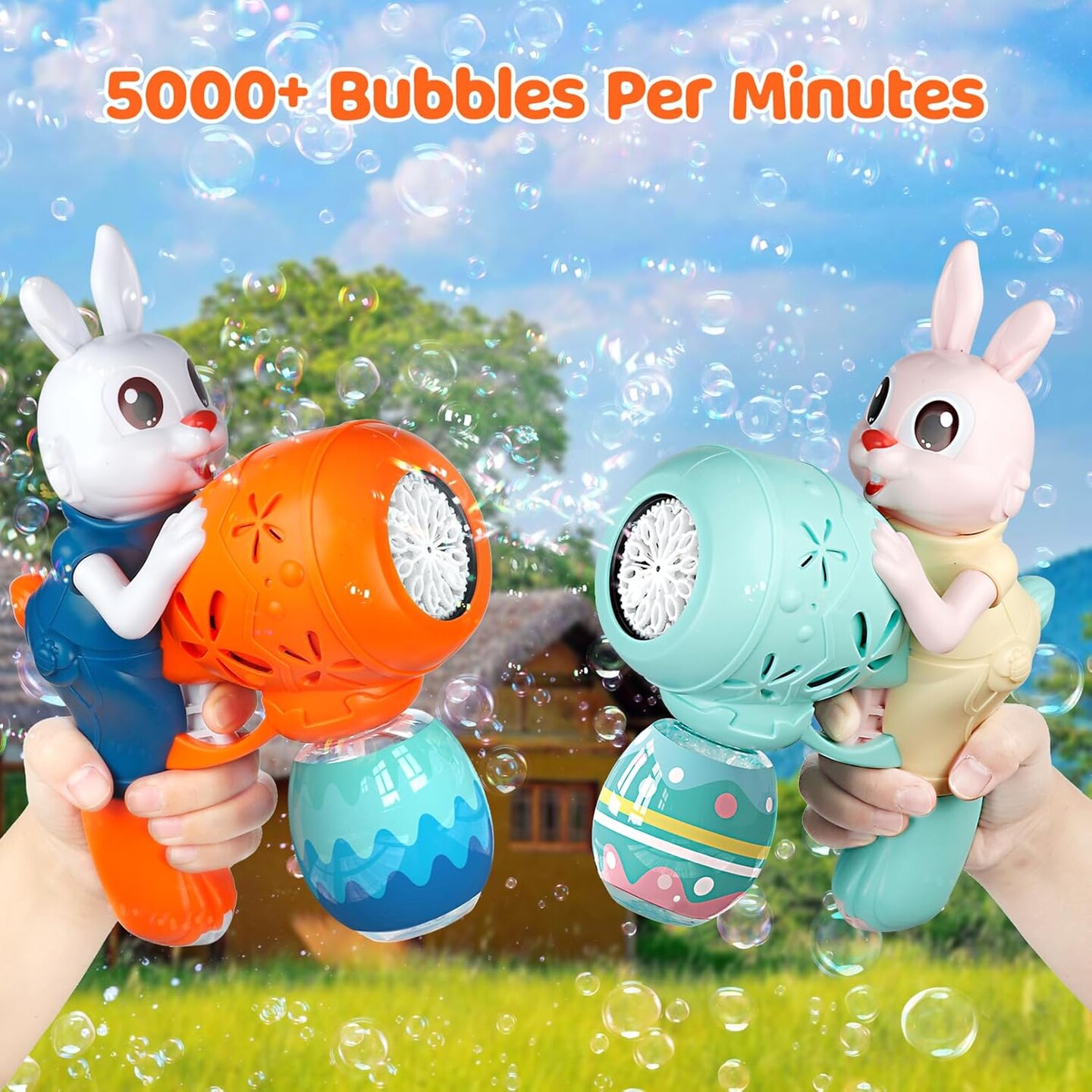 Bubble Guns for Toddlers,2pcs Rabbit Bubble Machine for Kids,Automatic Bubble Blower with 10 Bubble Solutions