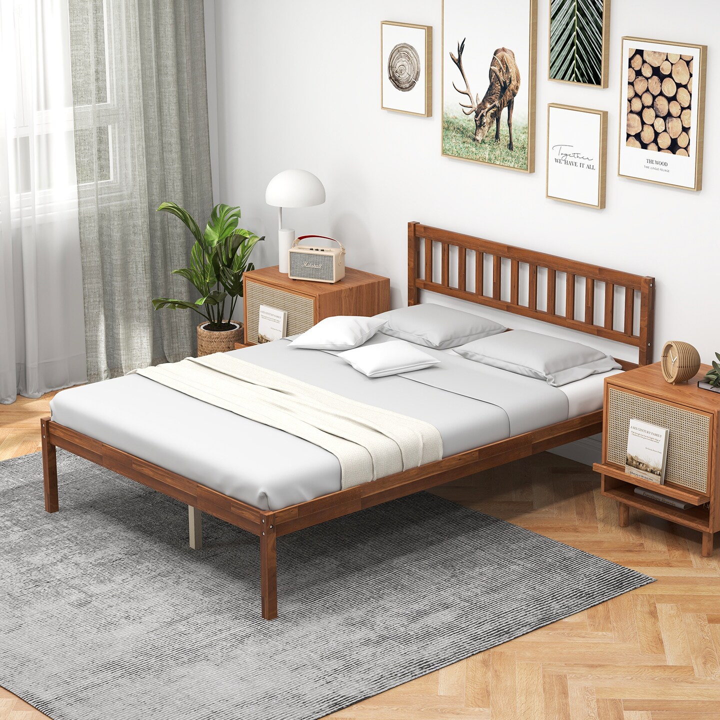 Wood Platform Bed Frame with Headboard and Slat Support &#x2013; Twin/Full/Queen Size