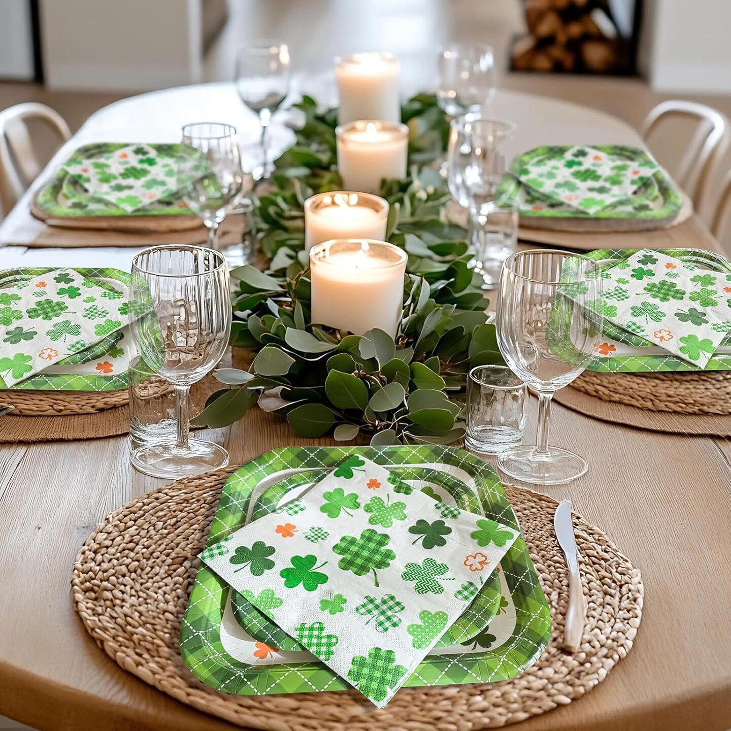 St Patricks Day Plates and Napkins Set 25 PCS 9&#x22; Square St Patricks Day Paper Plates and 25 PCS 7&#x22; St Patricks Dessert Plates for St Patricks Day Decorations