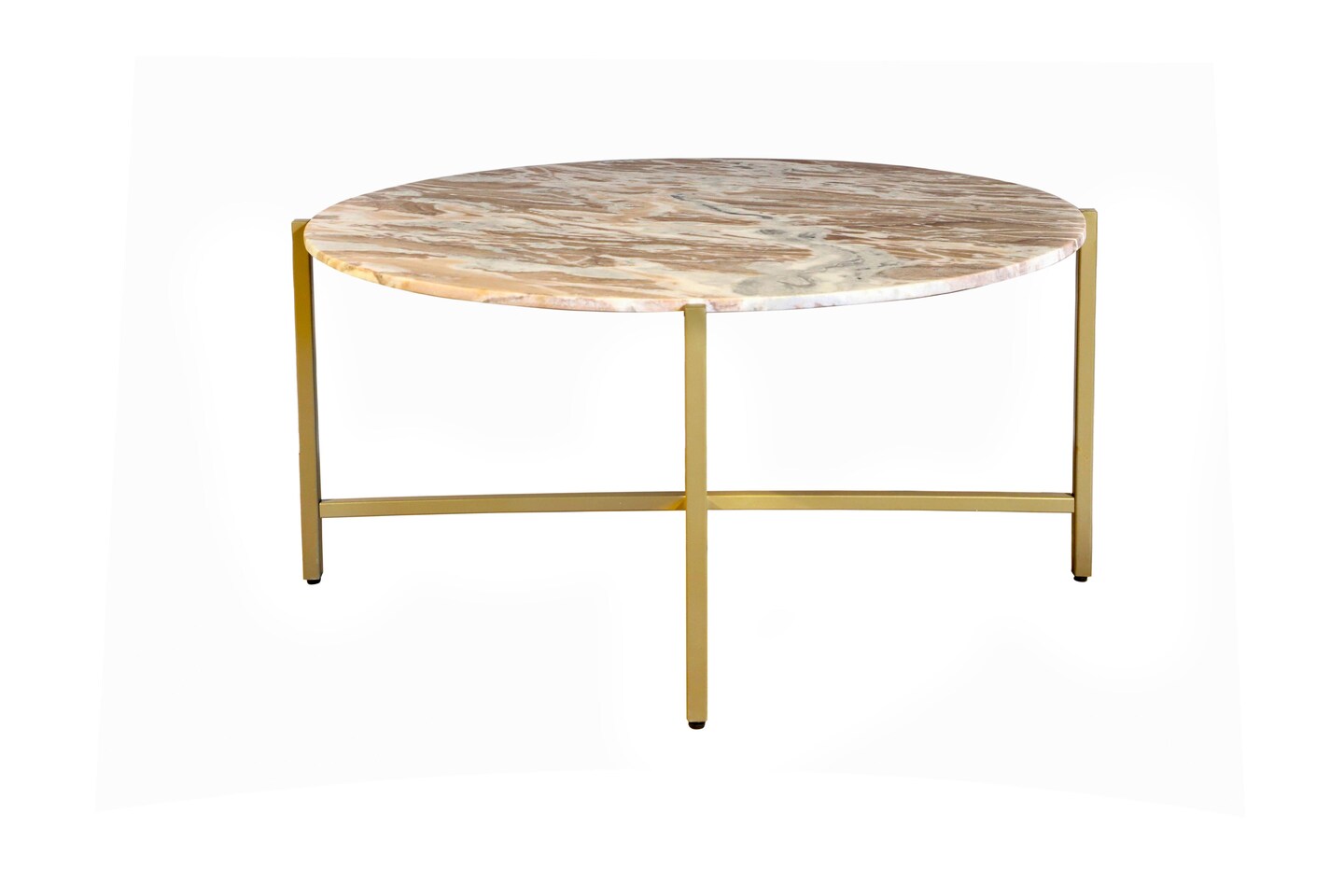 Brown Marble Nesting Coffee Table with Golden Metal Frame (6.5&#x22; Height) | Elegant &#x26; Sturdy Low-Profile Table | Space-Saving Modern Design | Perfect for Living Room, Lounge, Office &#x26; Home D&#xE9;cor