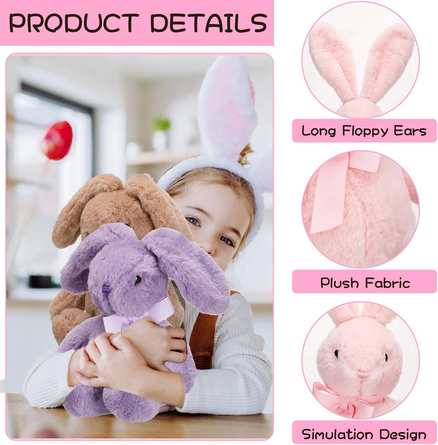 10 Pcs 13.5 Inch Plush Easter Bunny Stuffed Animal Cute Stuffed Bunny Soft Stuffed Rabbit Plush Toy Kawaii Bunny Stuff for Kids Fluffy Hugging Sleeping Gifts(Pink,Beige,Grey,Purple,Brown)