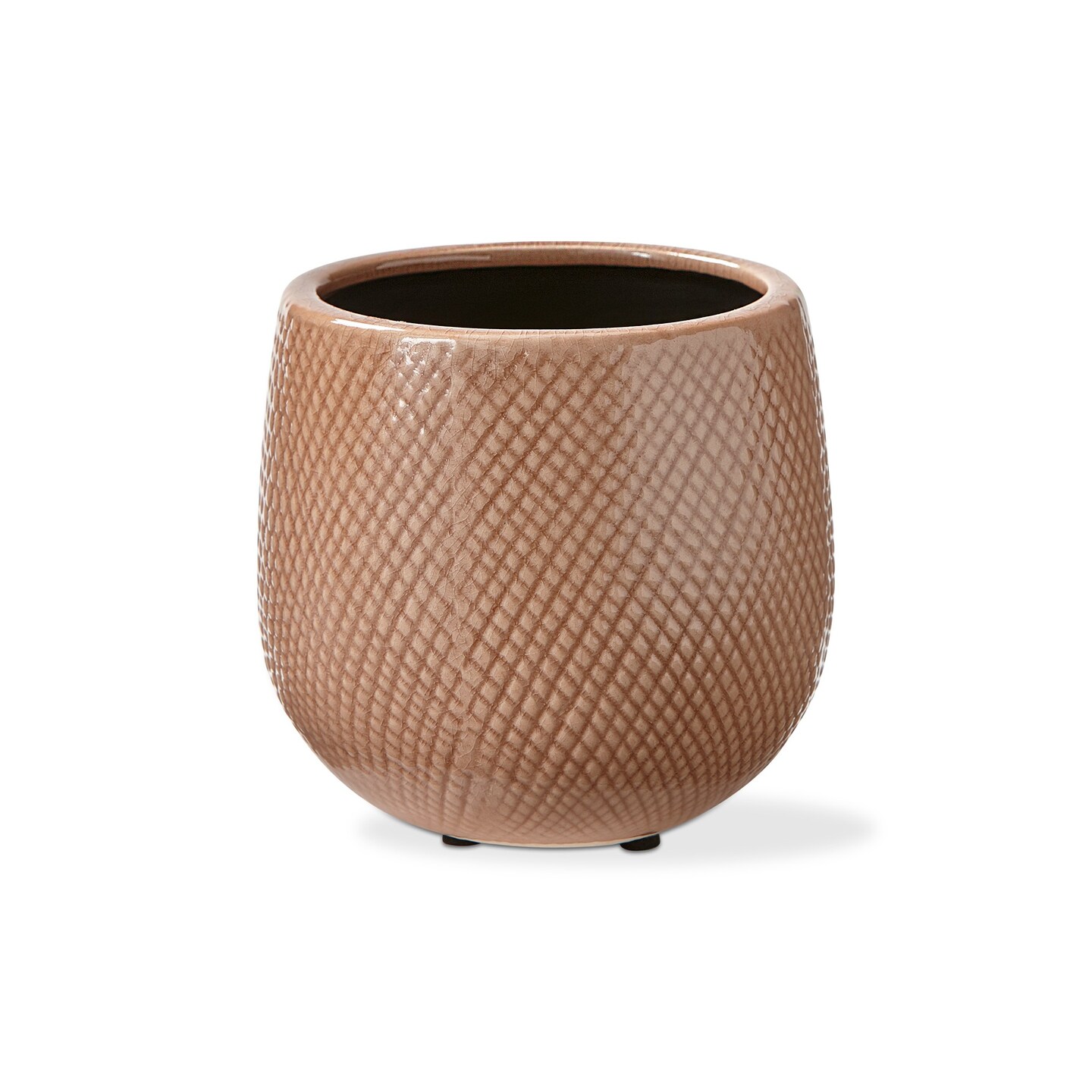 Cross Hatch Planter Small Blush Glazed Stoneware, 6.1L x 6.1W x 5.7H inches, Fits up to a 4&#x22; drop in pot.