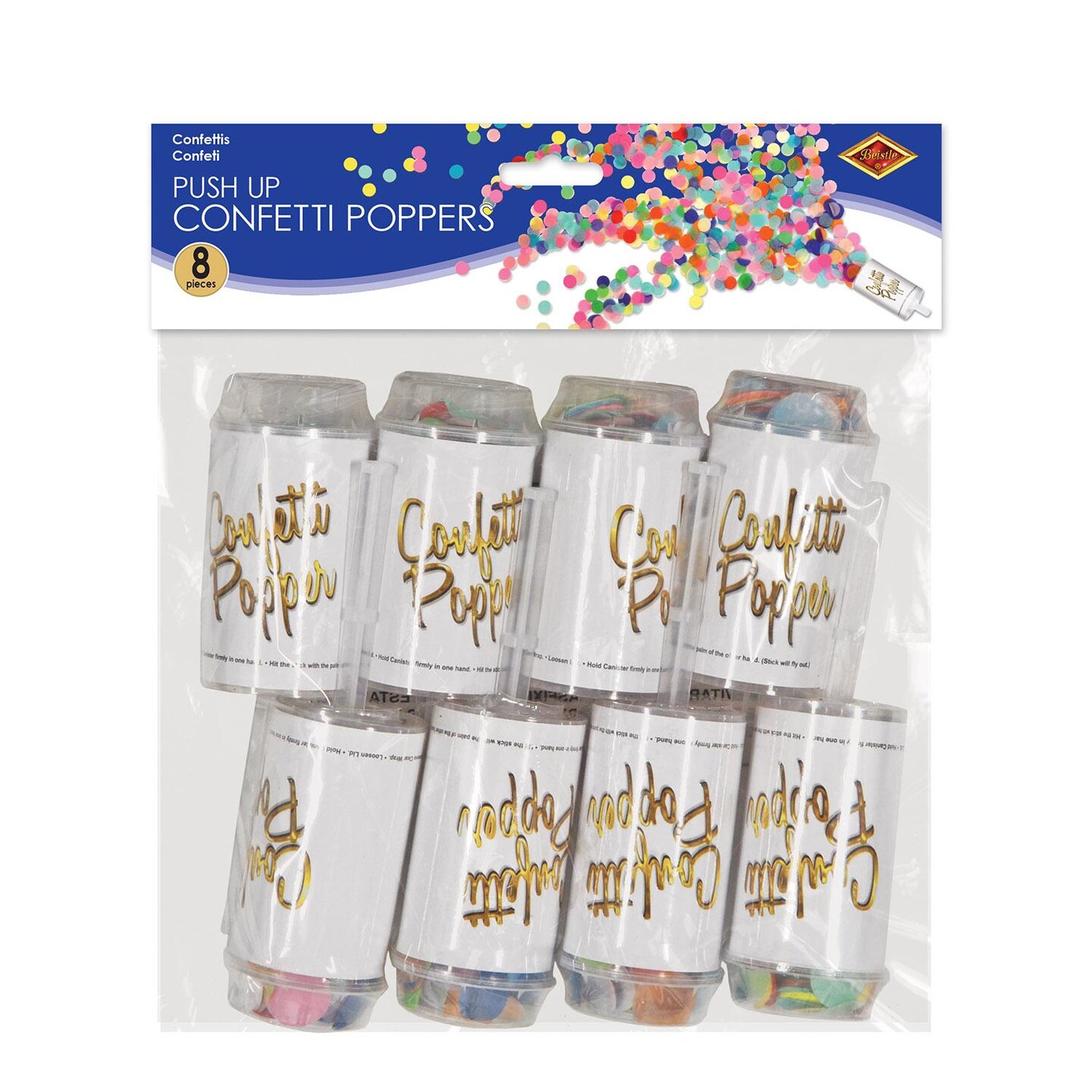 96 Pack Beistle Push Up Confetti Poppers - multi-color