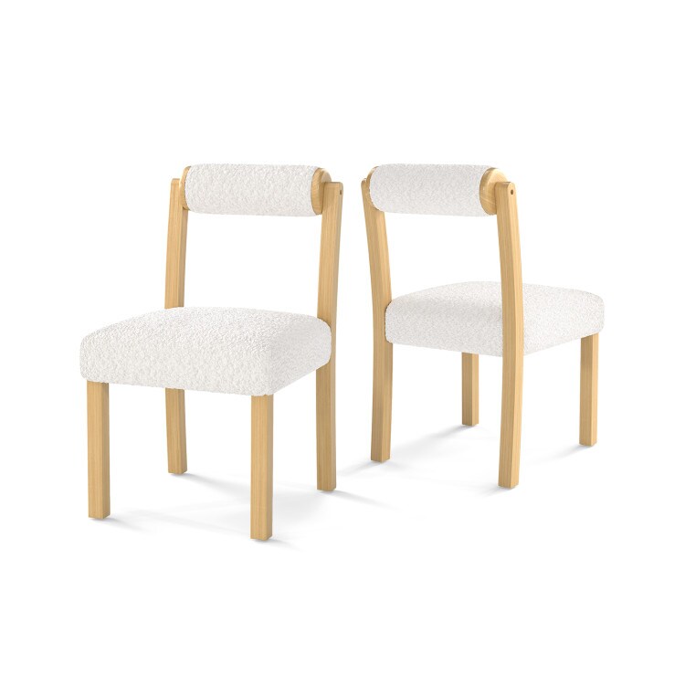 Wooden Dining Chair with Rubber Wood Frame and Cylinder Back Set of 2-White