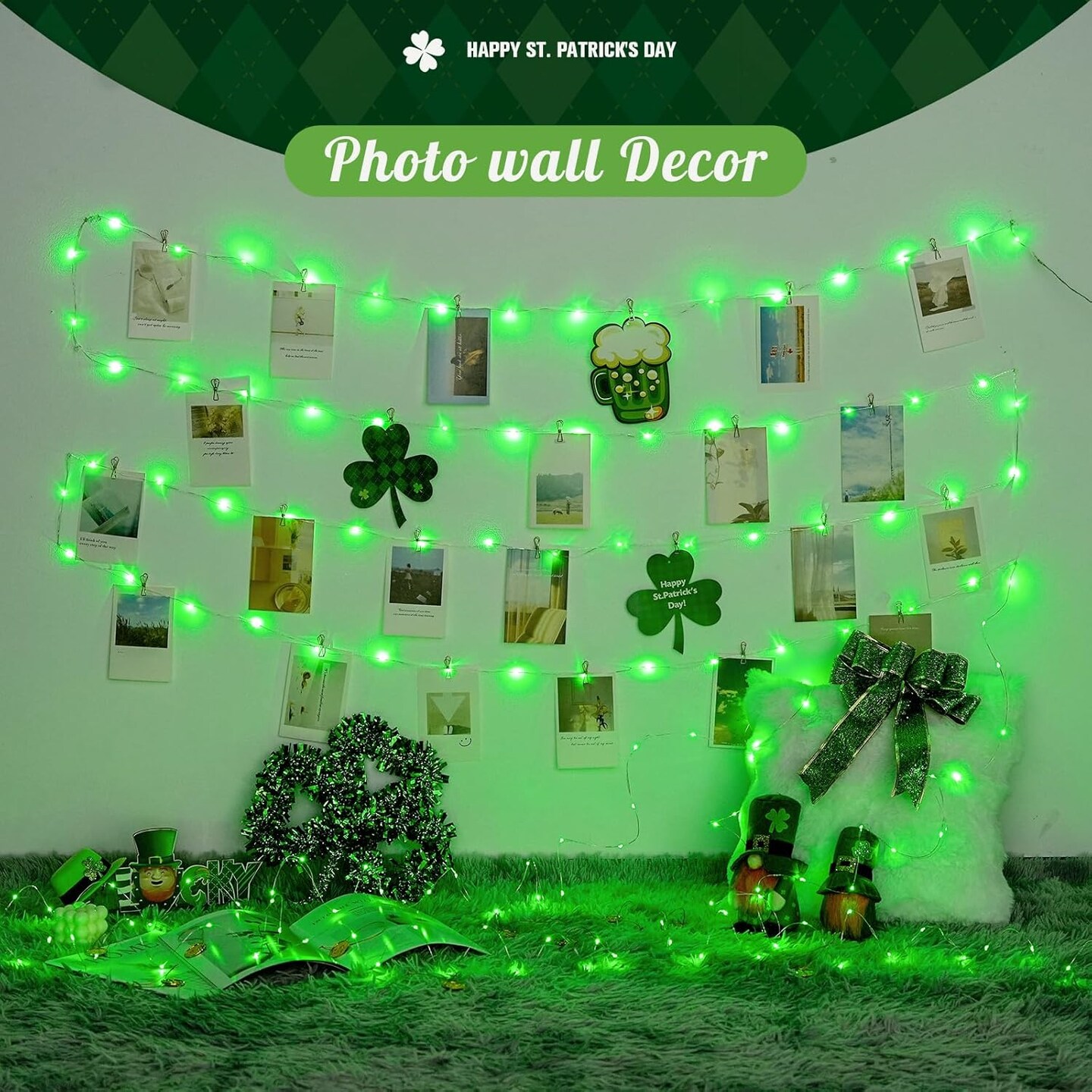 4 Pack 50 LED St Patricks Day Lights Battery Operated: 16.1ft Green Fairy Lights Indoor Outdoor Waterproof - Green Christmas Lights for Bedroom Garden Party Decorations