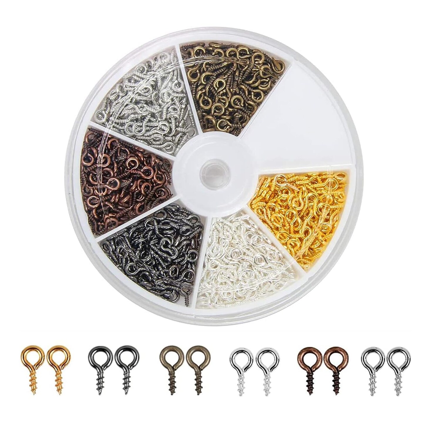 6 Color 600-1200Pcs Small Screw Pins, Threaded Silver Clasps and Hooks for Jewelry Making (600)