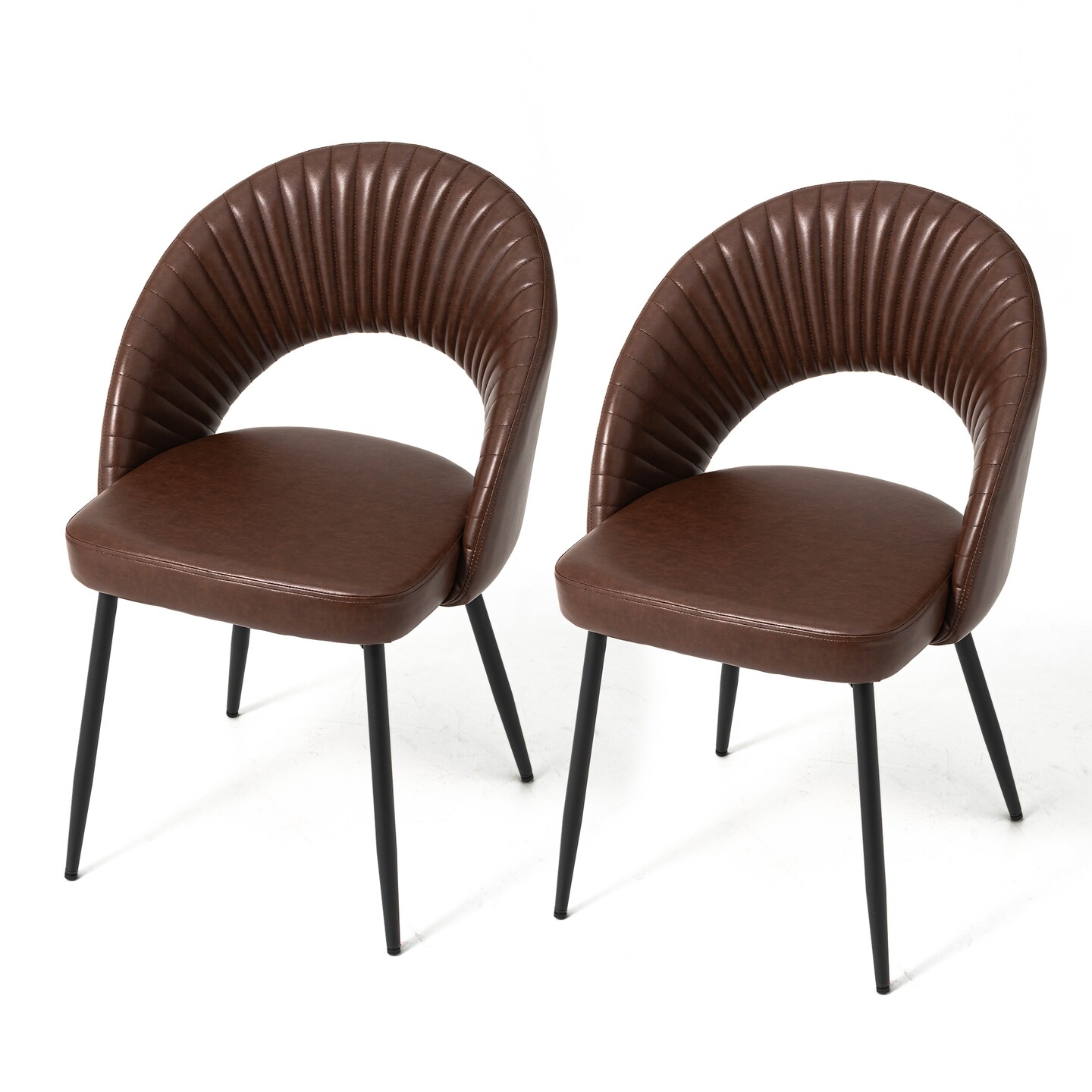 Set of 2/4Mid-Century Modern Quilted PU Leather Dining Side Chair with Metal Tapered Legs