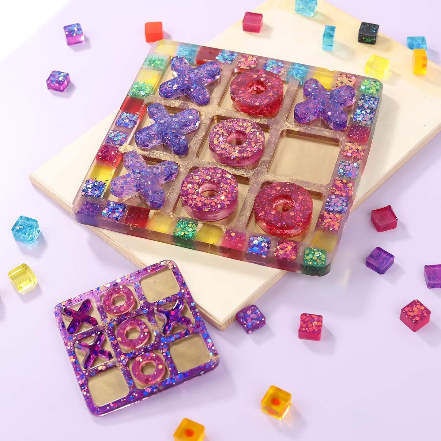 LET&#x27;S RESIN Large Tic Tac Toe Resin Mold 2Pcs, Tic Tac Toe Molds for Resin Casting, Large Epoxy Resin Silicone Molds for DIY Tabletop Board Game,Travel Game