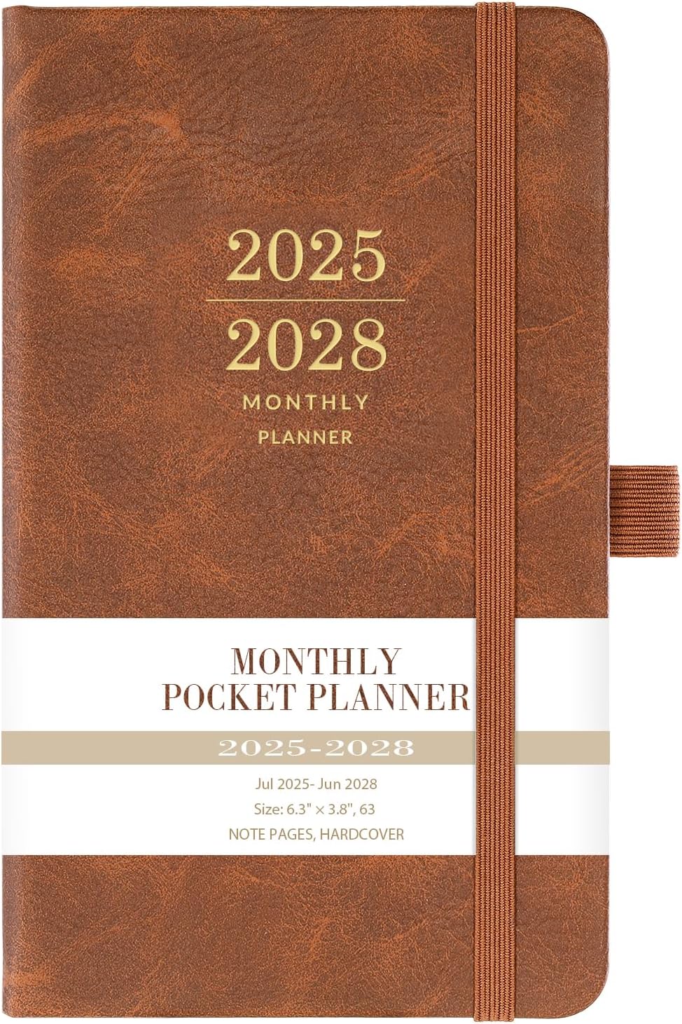 2025-2028 Monthly Pocket Planner - JUL.2025 to JUN. 2028, 3 Year Monthly Pocket Calendar, Faux Leather Cover, Small Planner, 3.8&#x22; &#xD7; 6.3&#x22;, Pen Holder, 2 Bookmarks, Back Pocket