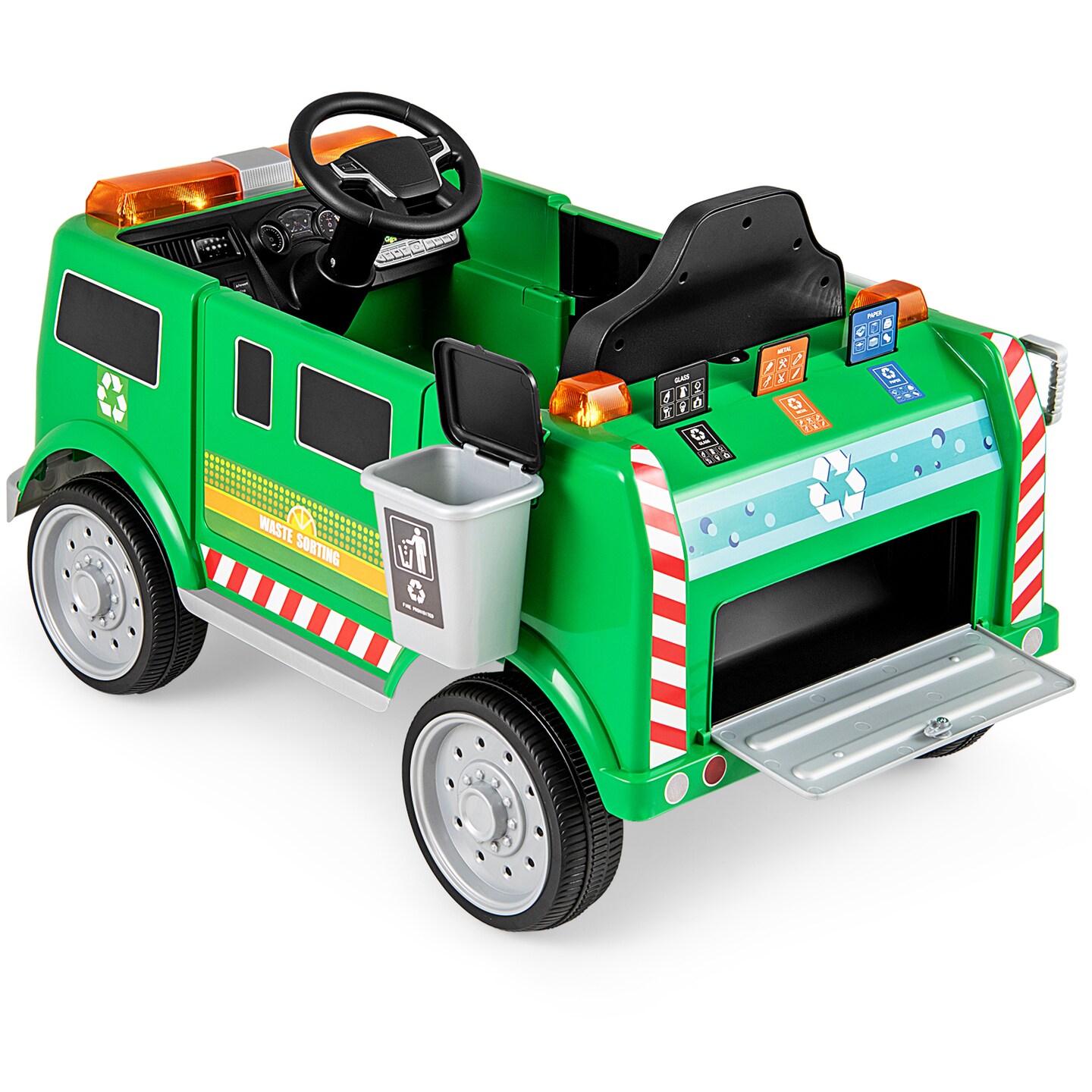 Green Plastic 12V Battery-Powered Electric Vehicle with Remote Control &#x26; Trash Bin