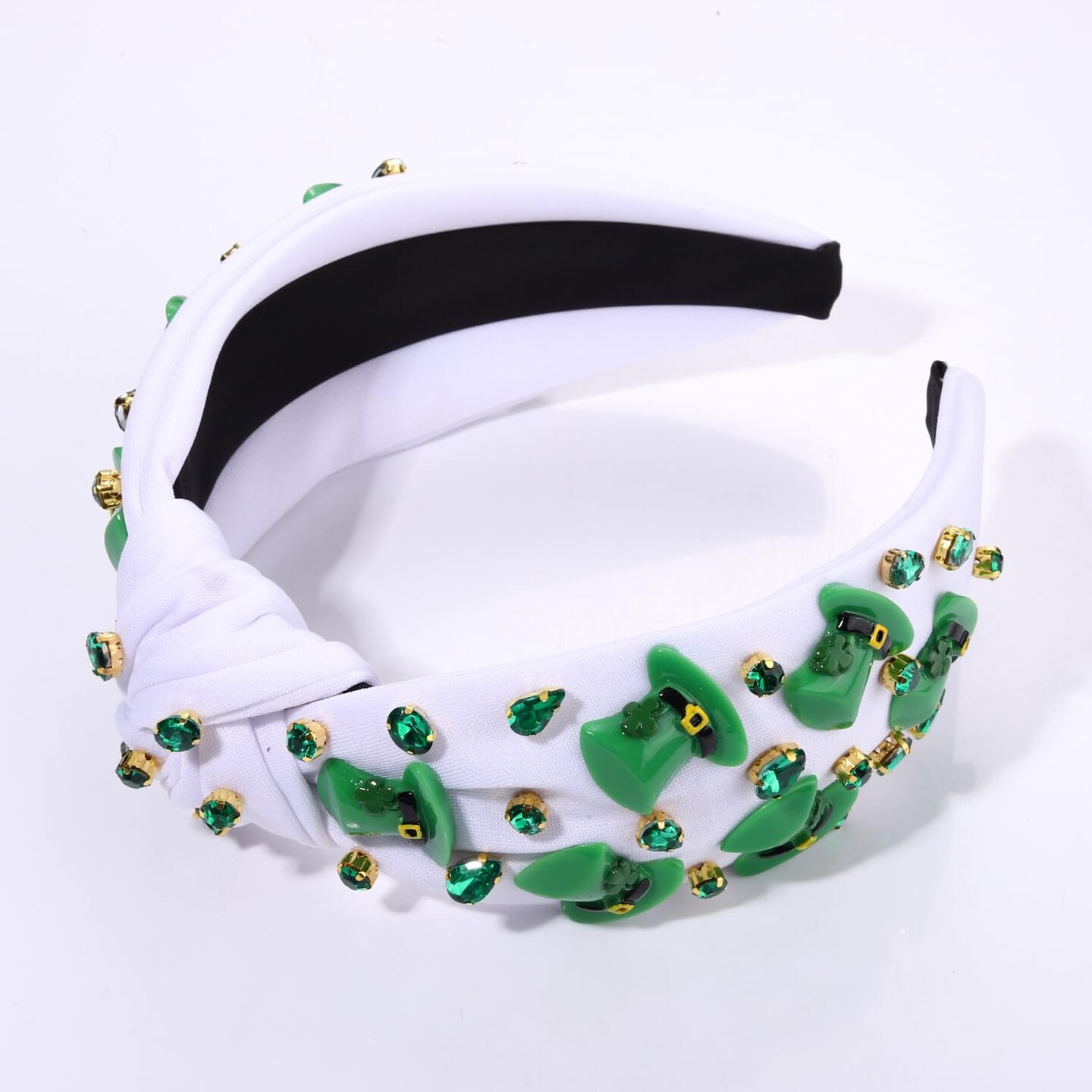 St.Patrick's Day Headband for Women Green Irish Top Hat Headband Crystal Embellished Knotted Headband Green Day Party Costume Headwear Accessories Gifts (Top Hat)