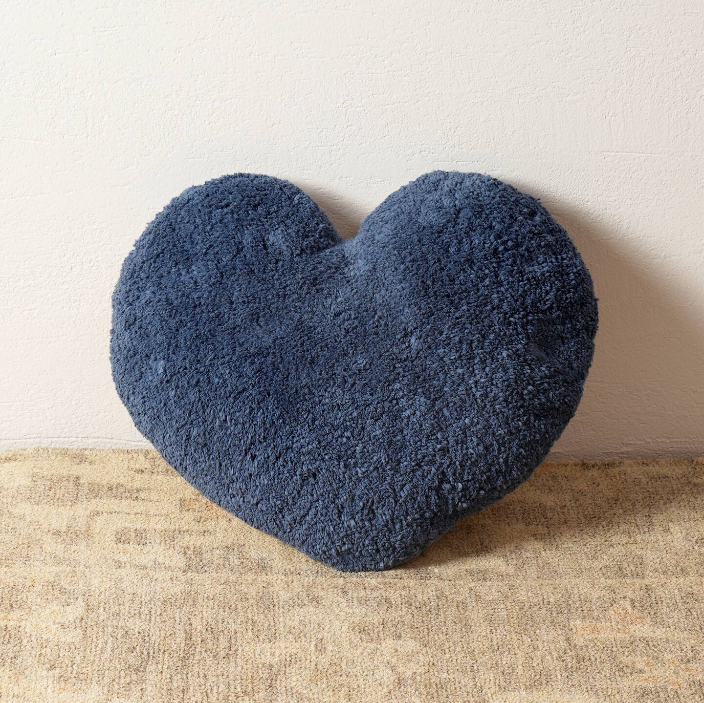 Decorative Heart Shape Blue Tufted Cotton Pillow - 16 X 14&#x22;