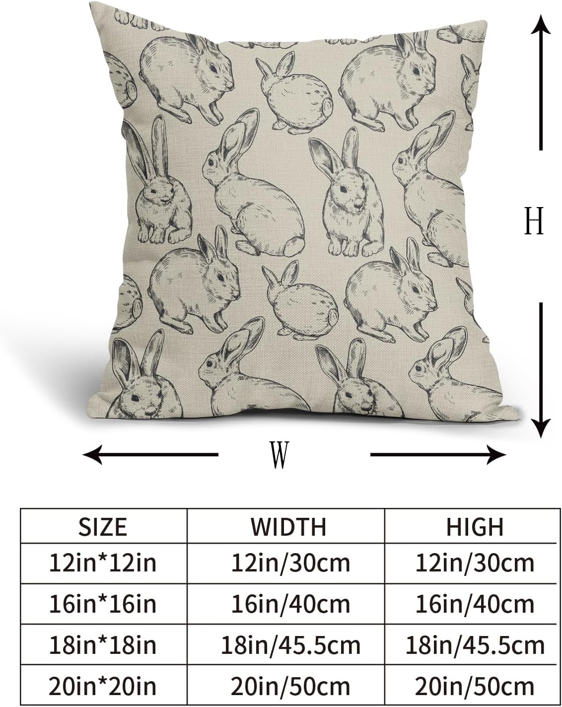 Black Easter Pillow Covers 18x18 Set of 2 Cute Bunny Rabbit Easter Themed Print Decorative Outdoor Throw Pillows