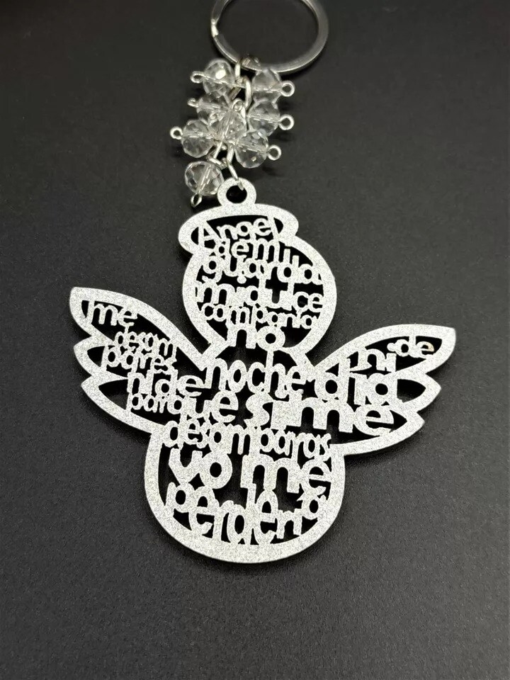 12 Guardian Angel Glitter Wood Key Chain L&#xE1;ser Cutout Recuerdo Bautizo Comunion