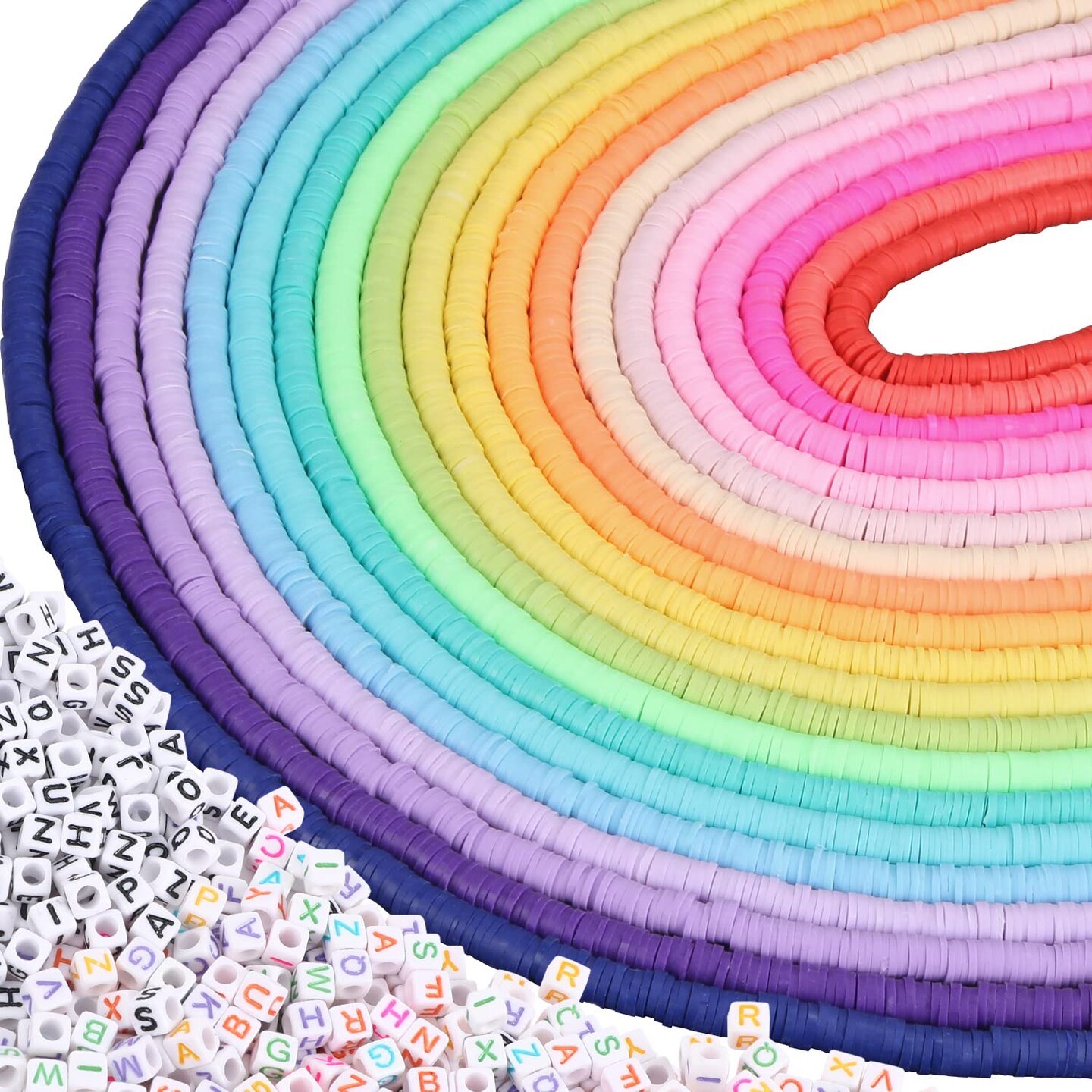 Clay Beads, 6700 Pcs Clay Beads for Bracelets Making Include Alphabet Letter Beads Round Heishi Jewelry Making Beads Flat Beads for Bracelets Making