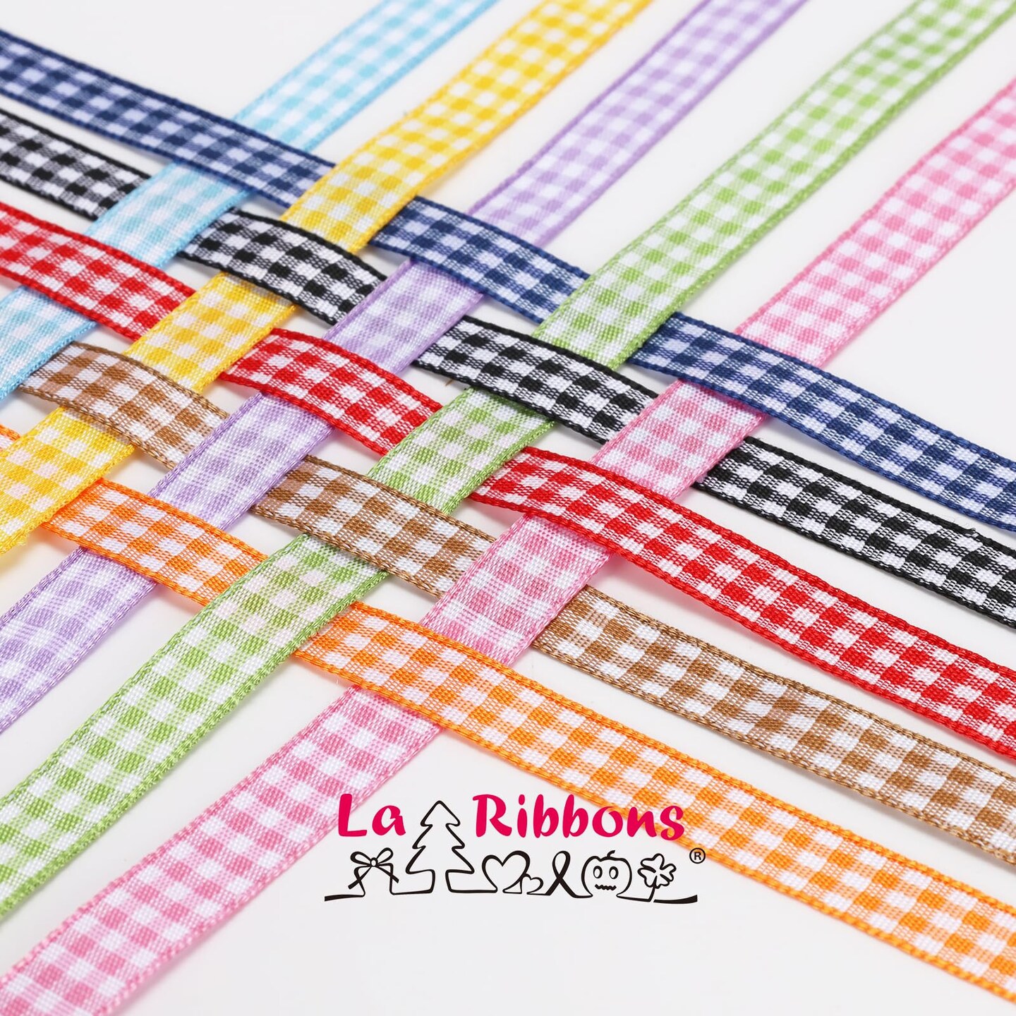 10 Color 100 Yards Gingham Ribbon Variety Pack, 3/8" X 10 Yards/Roll Assorted Spring Easter Plaid Ribbon for Crafts, Gift Wrapping, Hair Bows, Birthday, Babyshower Decoration