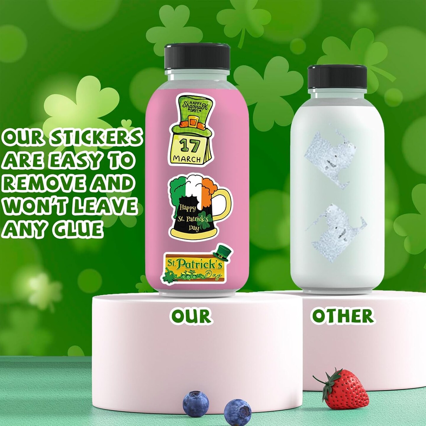 105 PCS St Patricks Day Stickers, Vinyl Waterproof Shamrock Stickers Irish Day Decals