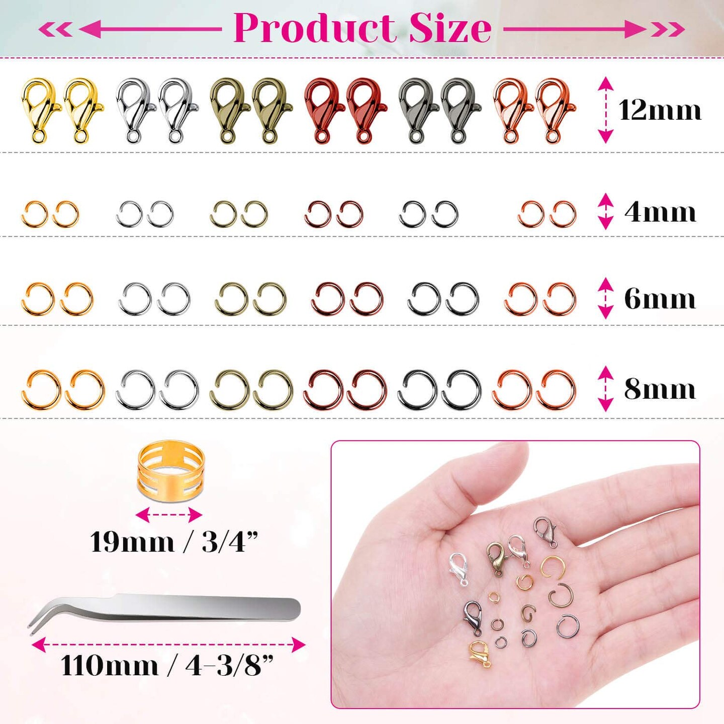 Jump Rings, 2340Pcs Open Jump Rings and Lobster Clasps Jewelry Making Supplies Kit for Necklace and Jewelry Repair