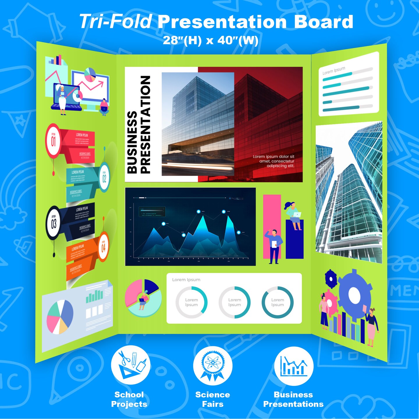 BAZIC Tri-Fold Colored Corrugated Presentation Board 36&#x22; X 48&#x22;