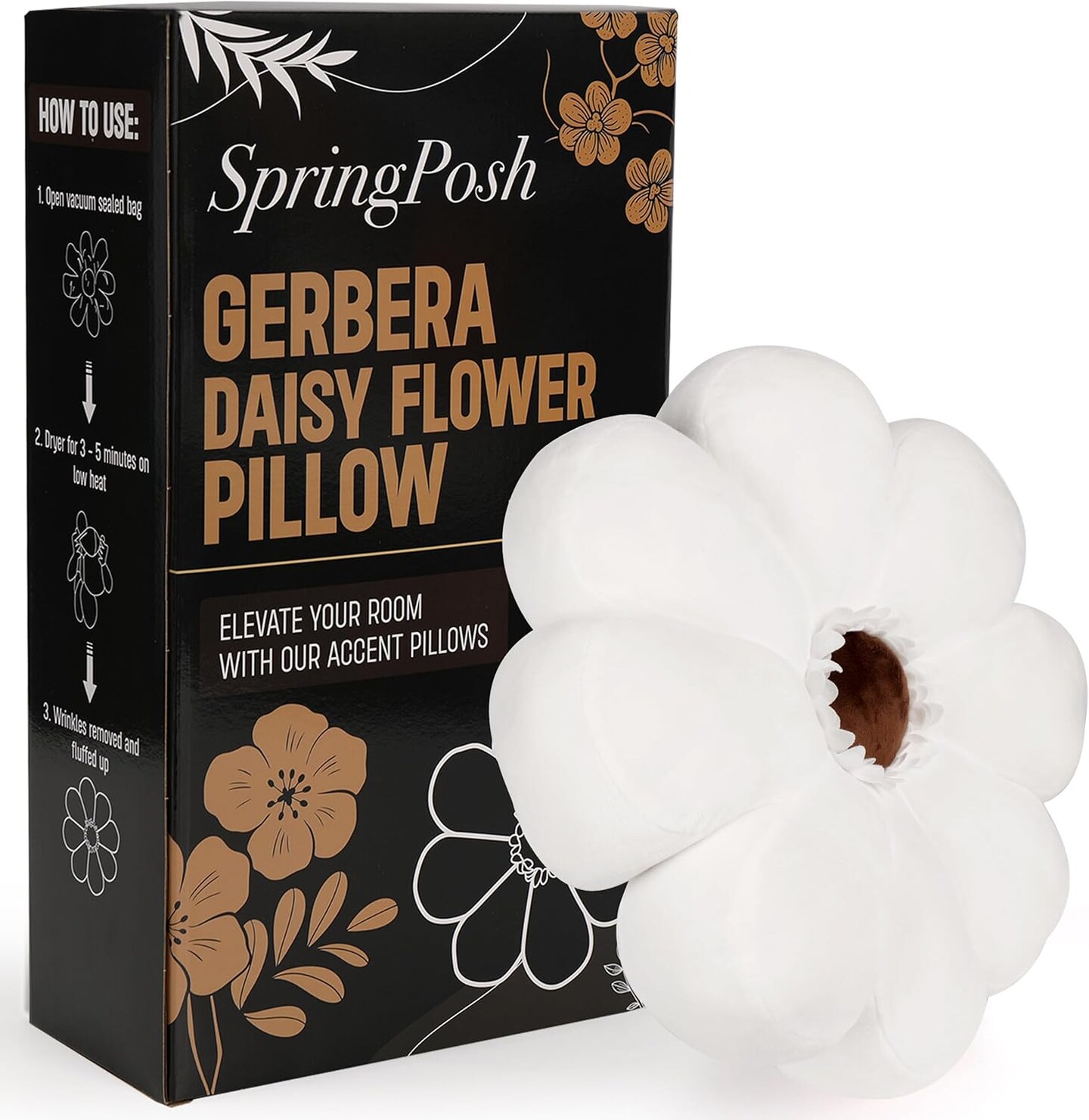 Realistic Gerbera Daisy Flower Pillow &#x2013; Ultra Soft Premium Plush Fabric, Hand-Stitched Decorative Throw Pillow