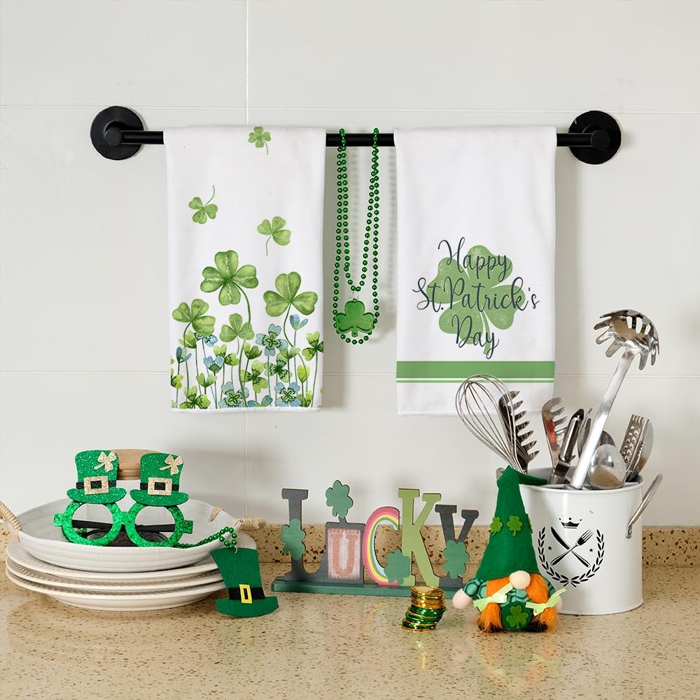 St Patricks Day Green Stripe Kitchen Towels Dish Towels St. Patrick's Day Decorations for Home Décor Ultra Absorbent Bar Drying Cloth 18x26 Inch Hand Towel for Cooking Set of 2