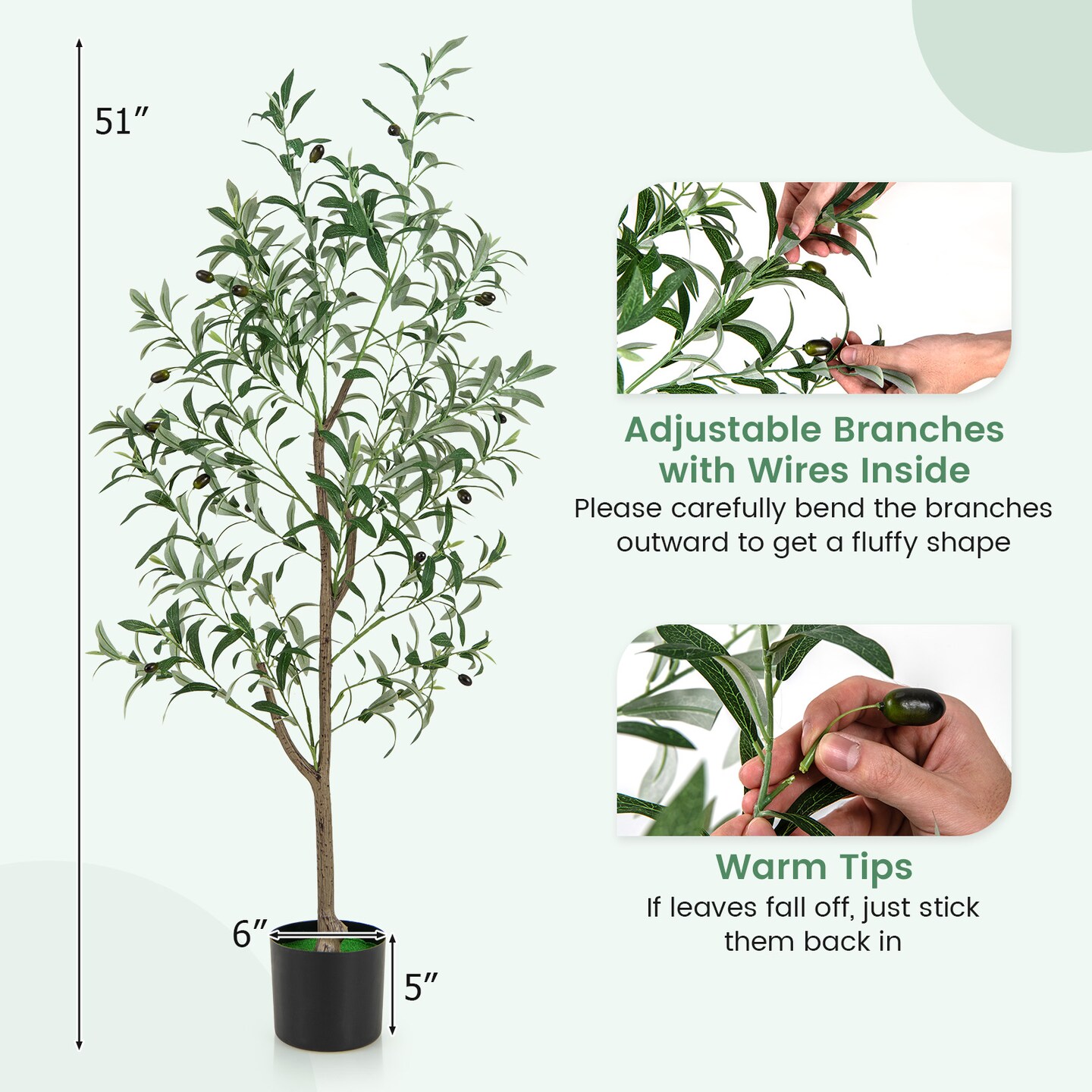 4.5 Feet Set of 2 Tall Artificial Olive Tree Fake Potted Trees with Realistic Fruits