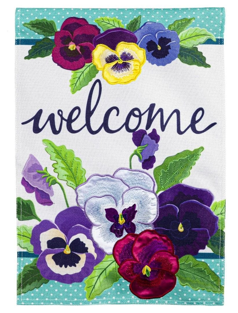 Pansey Garden Spring Garden Flag 2 Sided Burlap