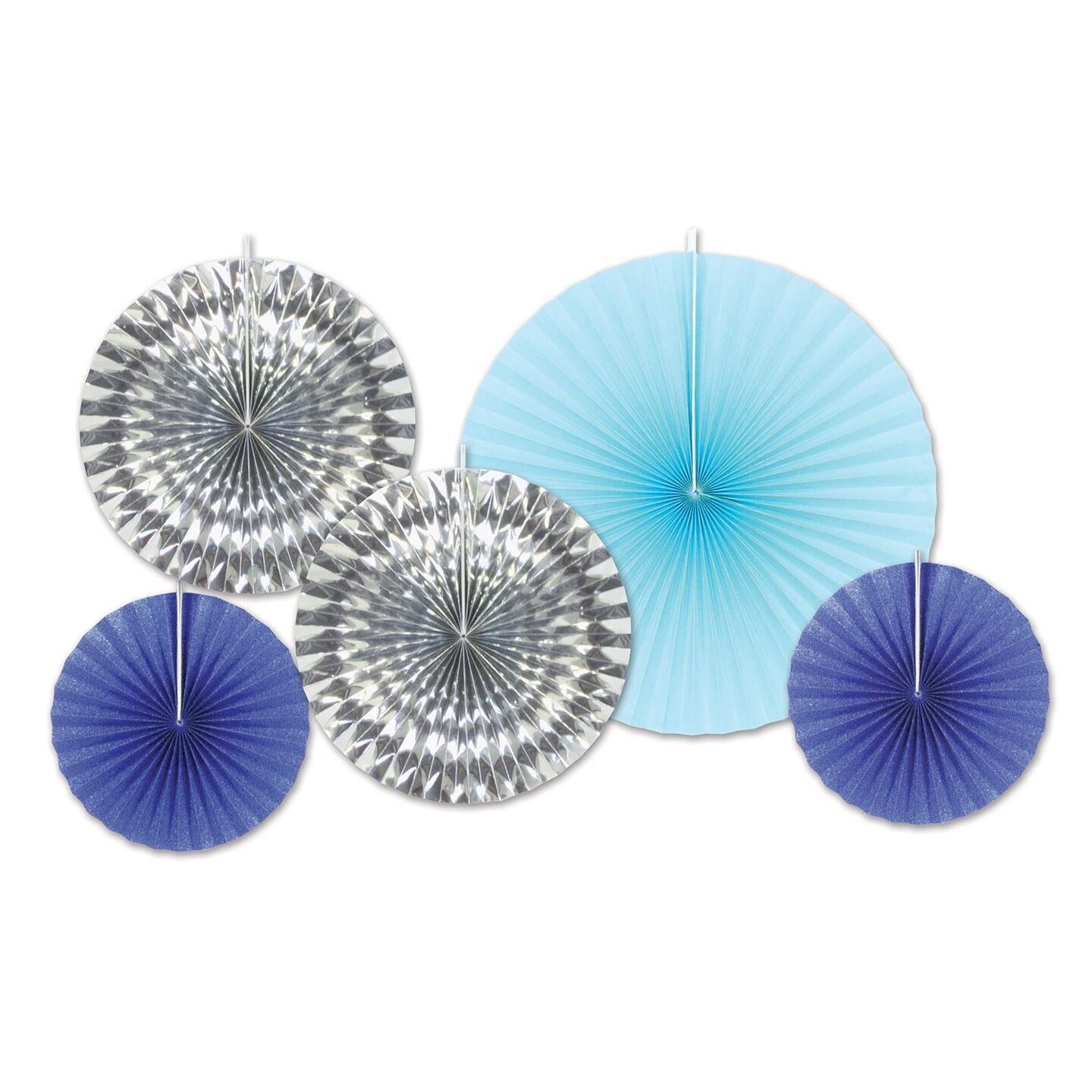 60 Piece Beistle Christmas Paper/Foil Decorative Fans - Asst blue/silver